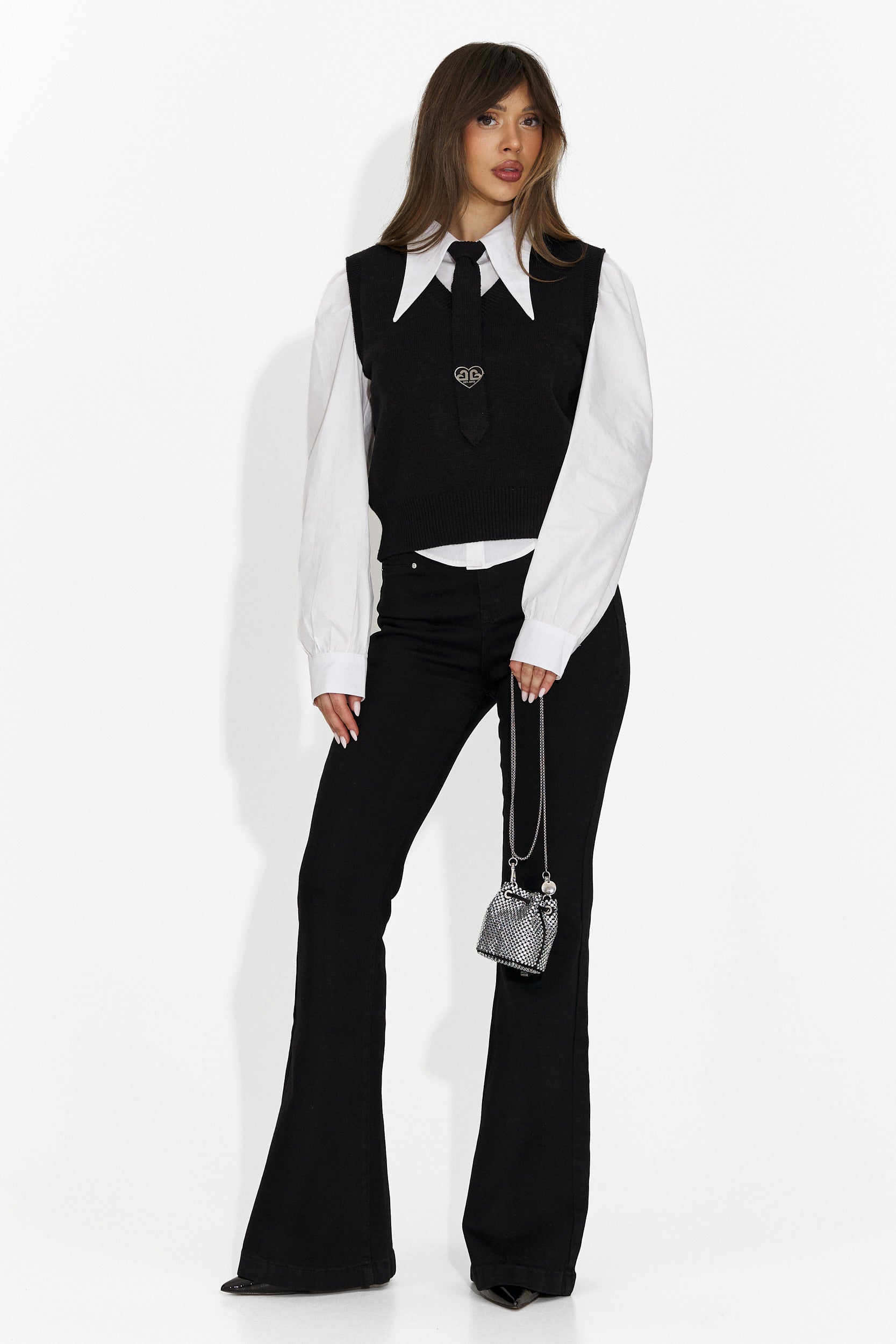 Set dama 3 piese camasa + vesta + cravata neagra Ofeliana Bogas