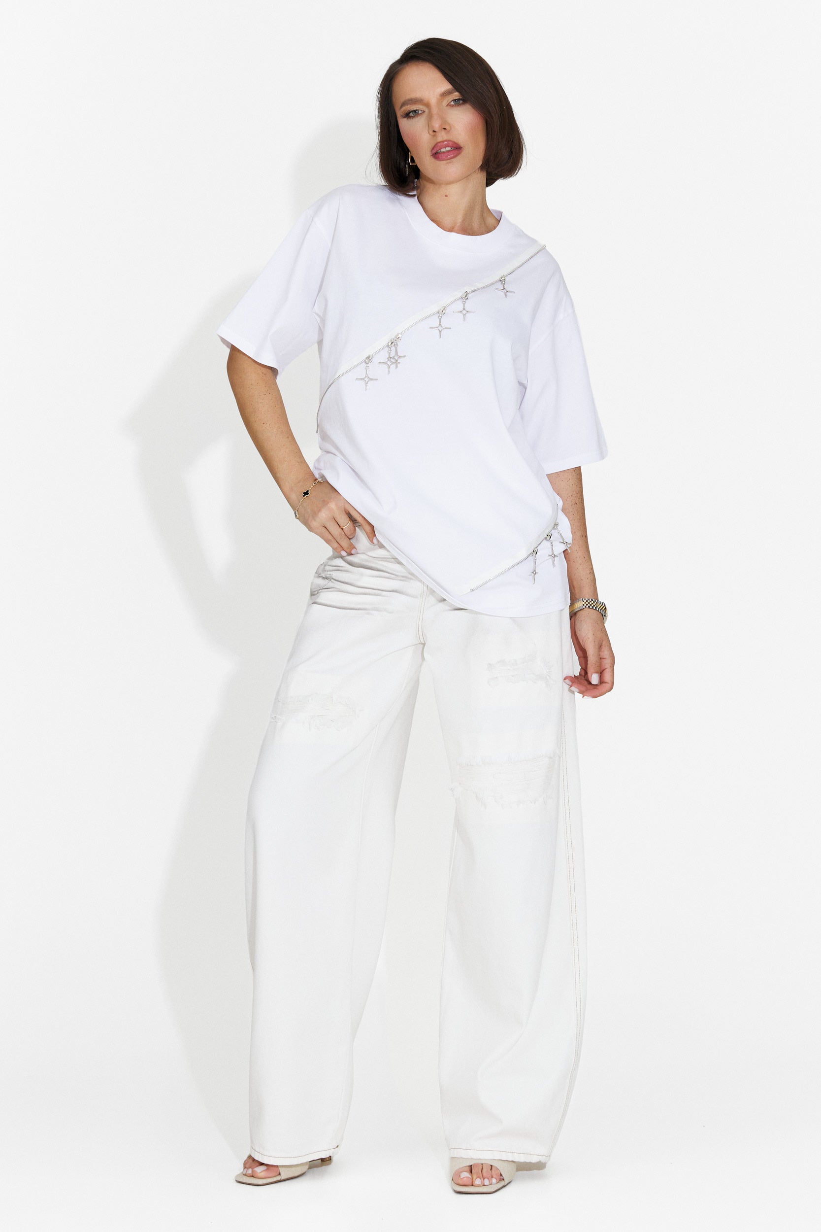 Tricou dama casual alb Rufles Bogas
