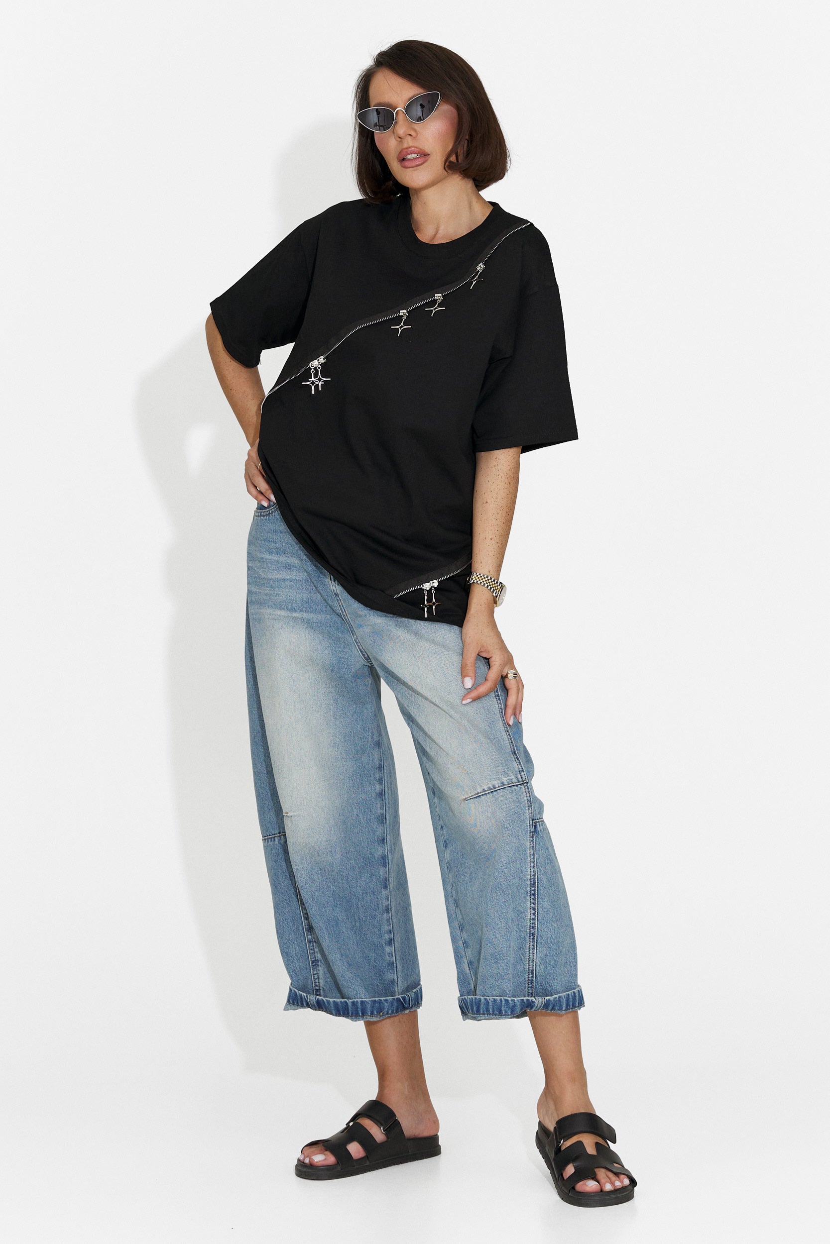 Tricou dama casual negru Rufles Bogas