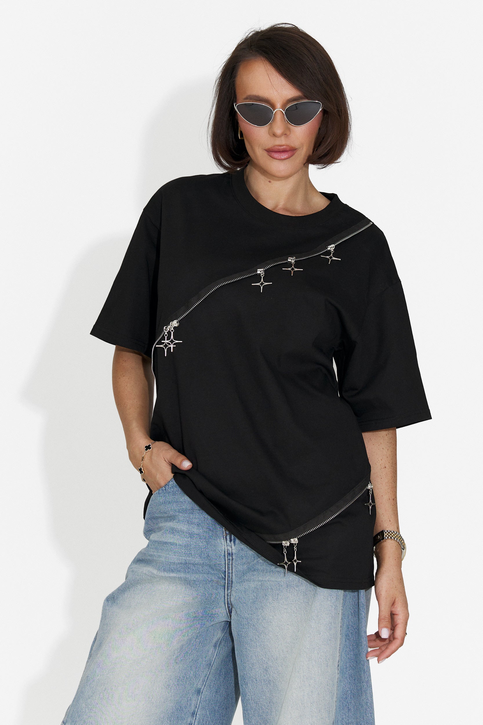 Tricou dama casual negru Rufles Bogas
