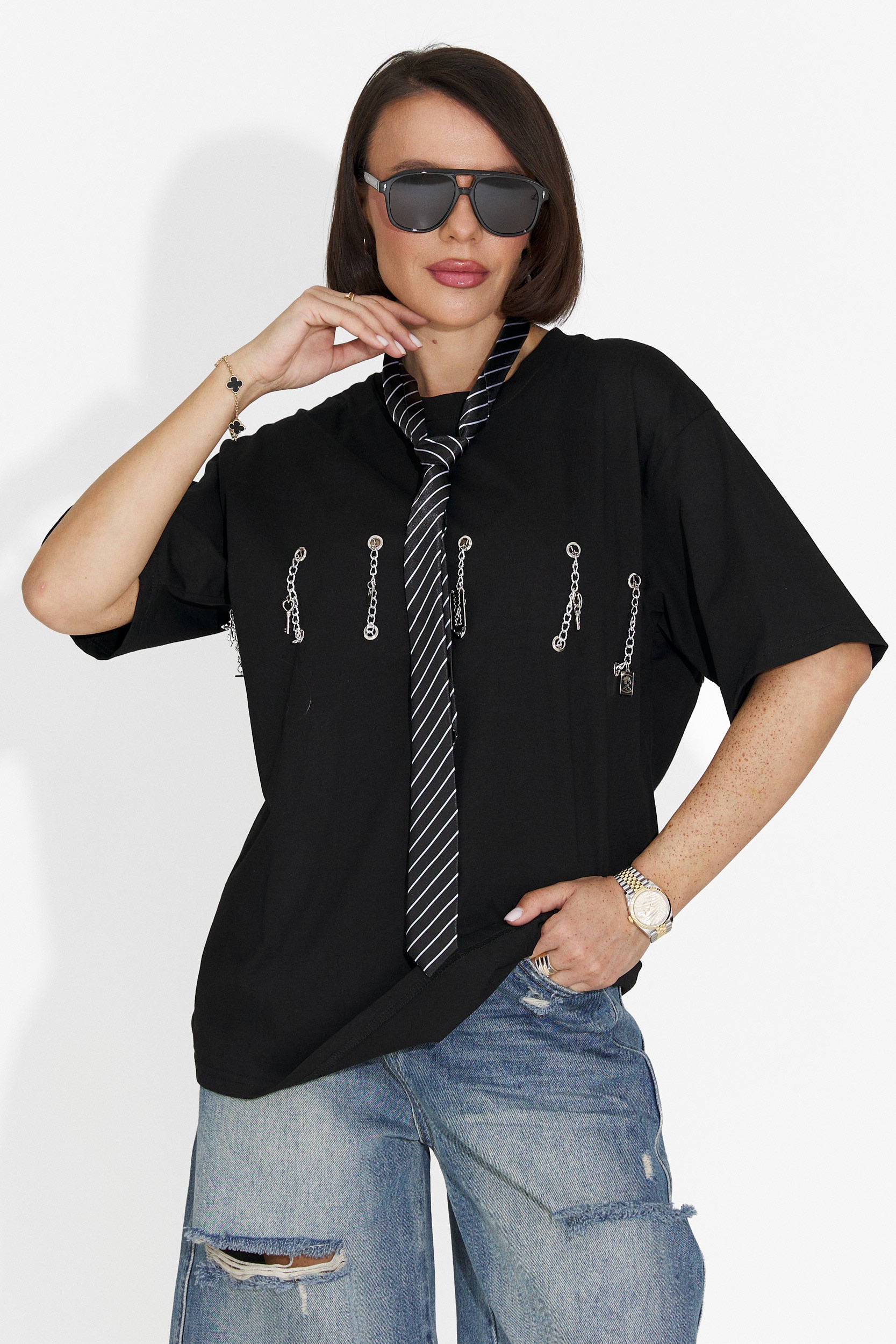 Tricou dama casual negru Wisteria Bogas