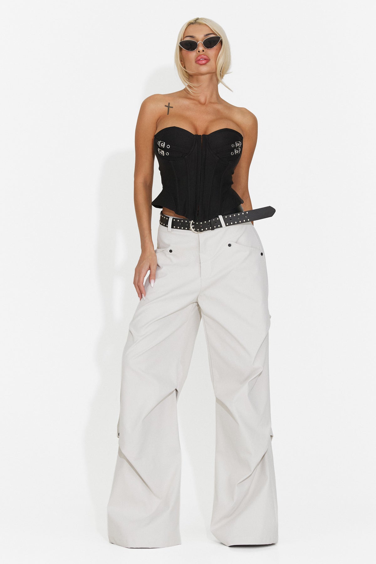 Pantaloni dama casual albi Timoty Bogas