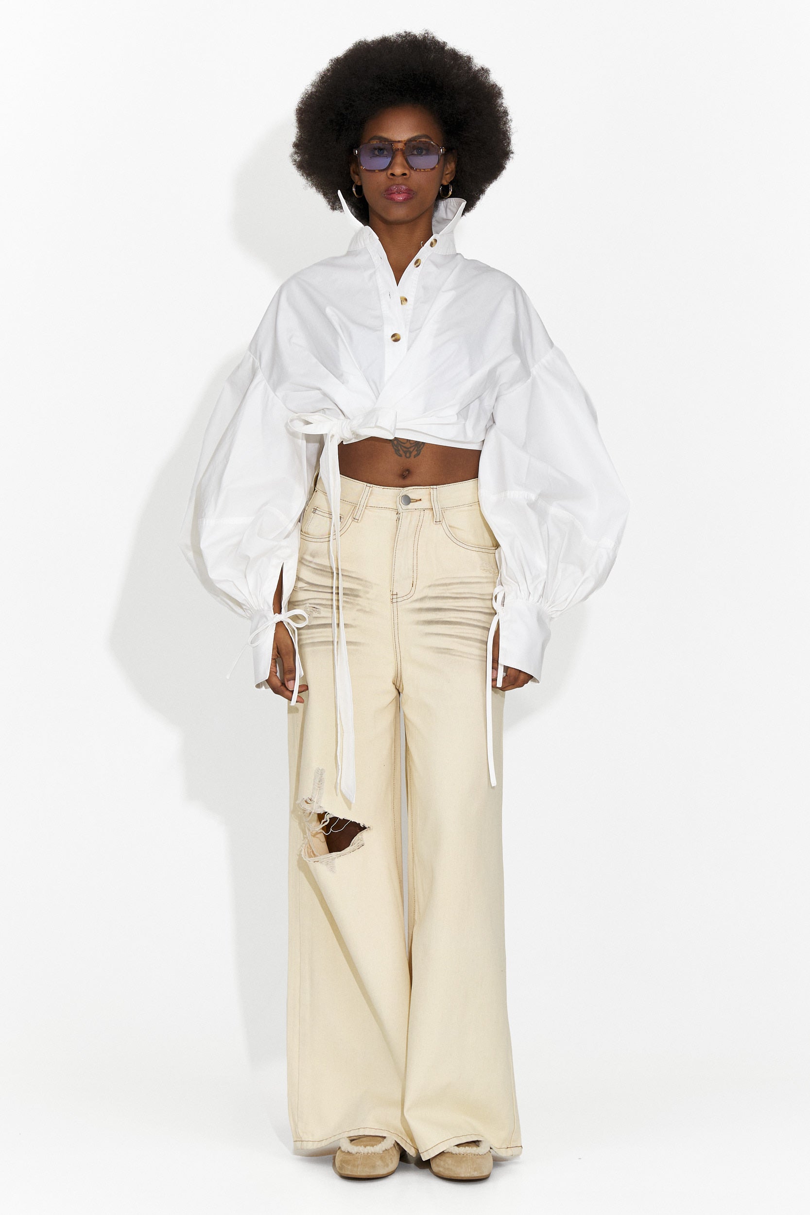 Blugi dama casual bej Elania Bogas