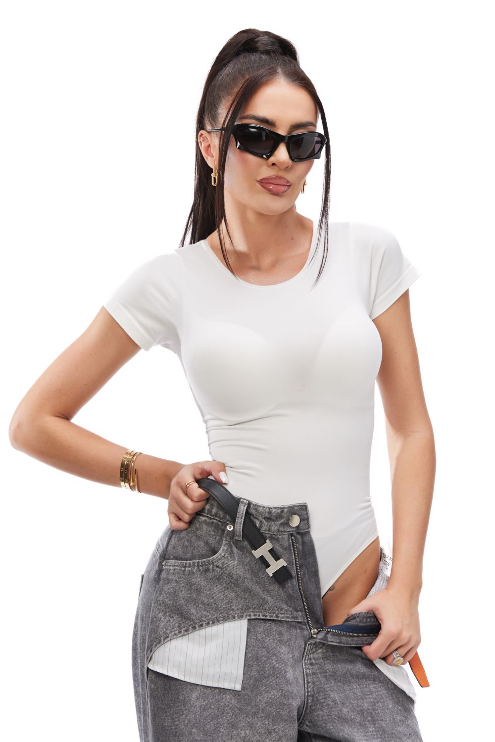 Gipsyna Bogas casual white modeling bodysuit