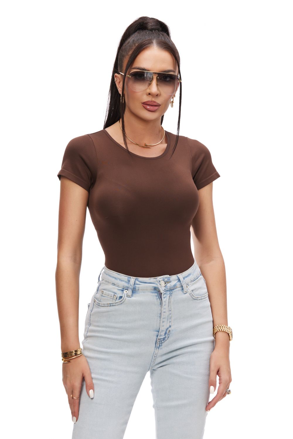 Gipsyna Bogas brown casual modeling bodysuit