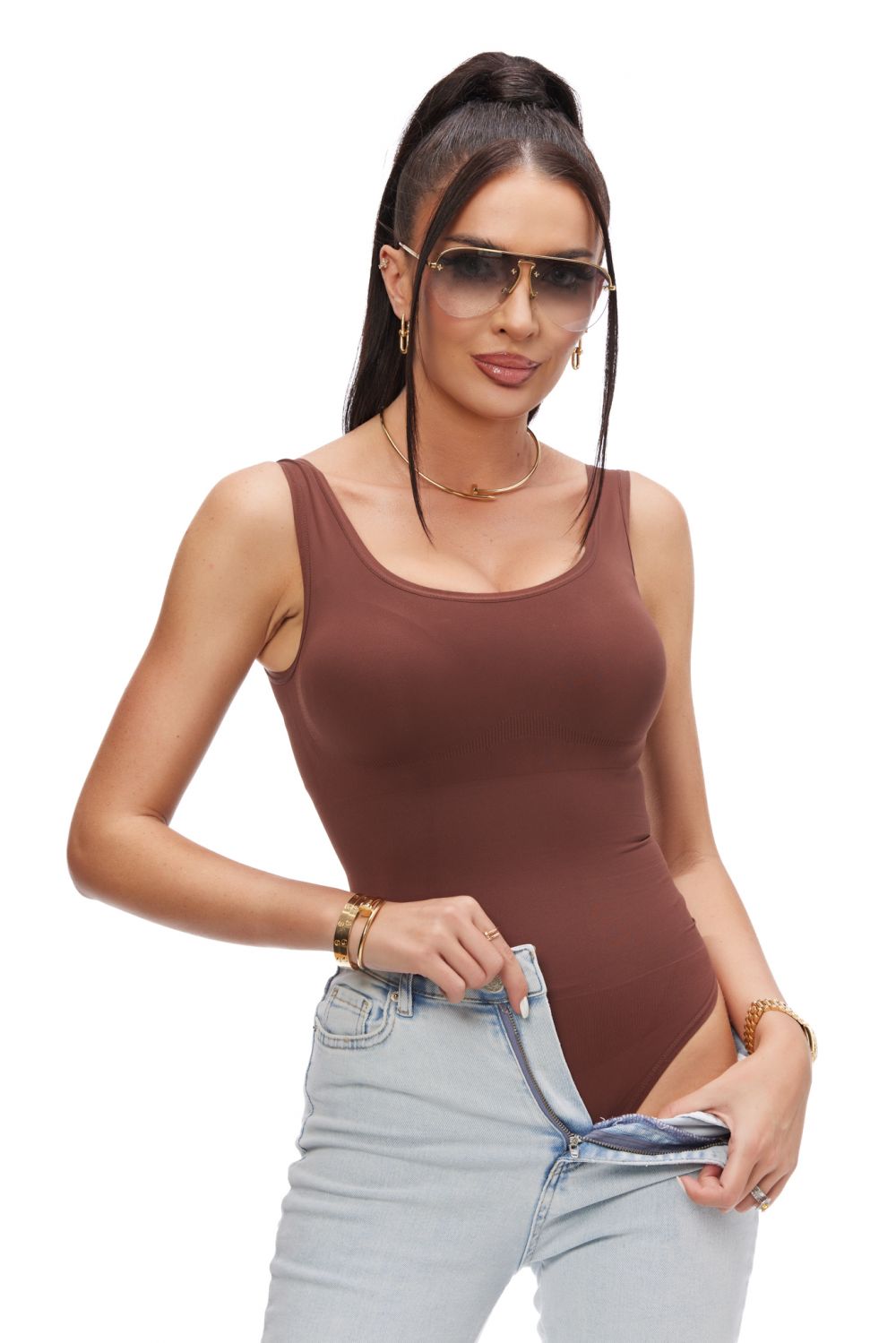 Maiex Bogas brown casual modeling bodysuit