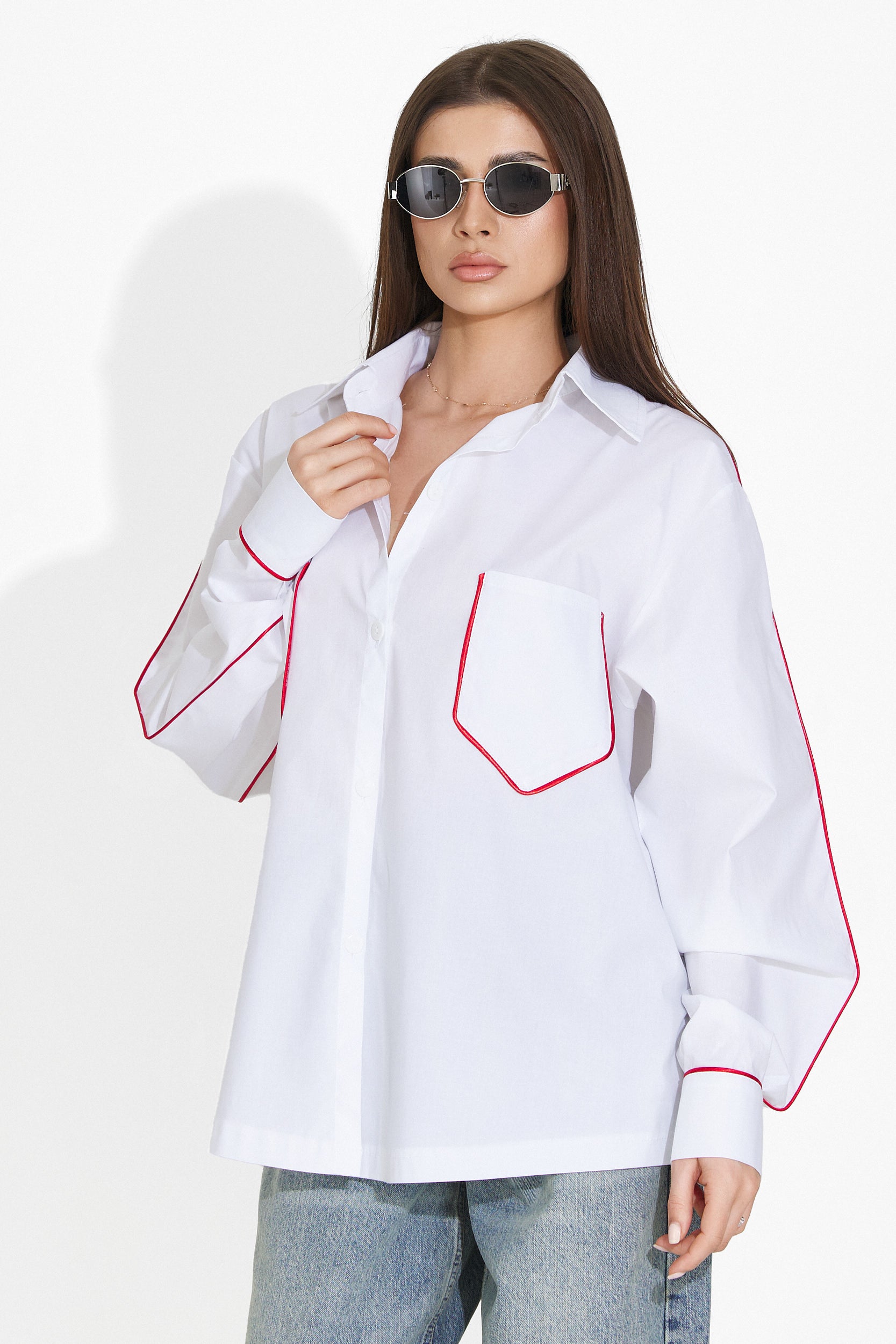 Women's casual white red shirt Laurena Bogas