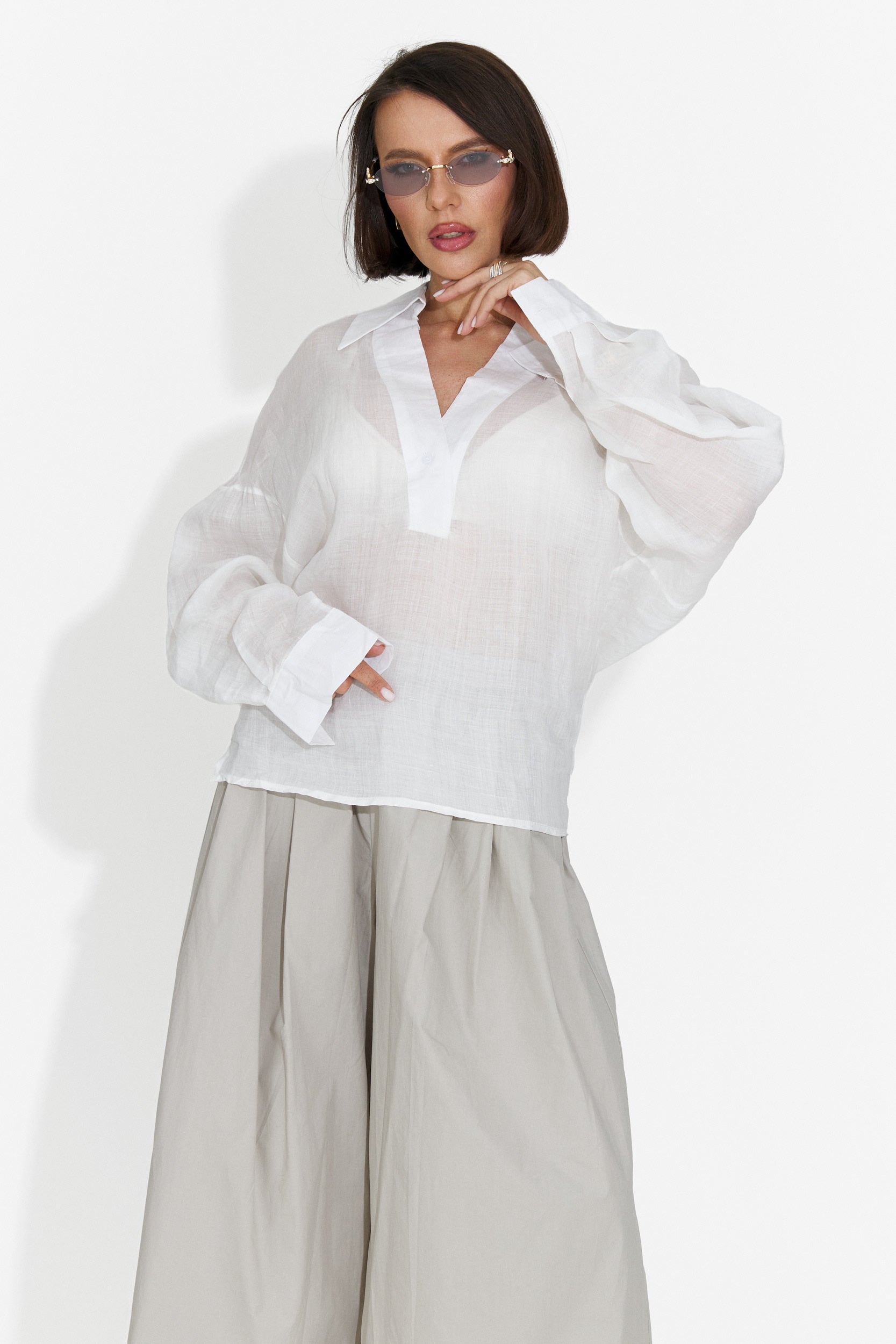 Camasa dama casual alba Hibiscus Bogas