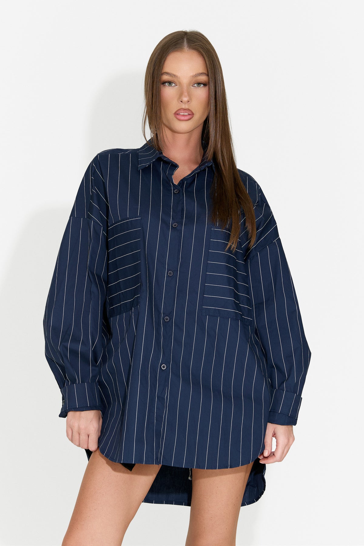 Camasa dama eleganta bleumarin Tastity Bogas, imaginea 1 din 6