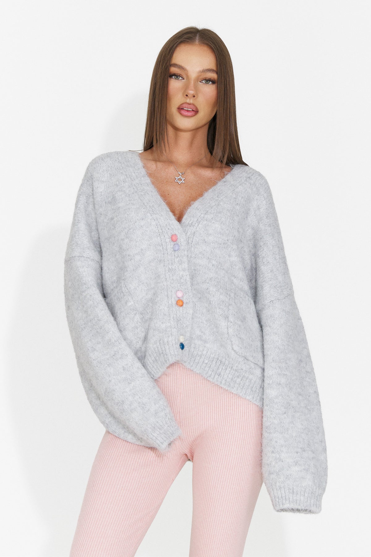 Cardigan casual gri Druveuia Bogas