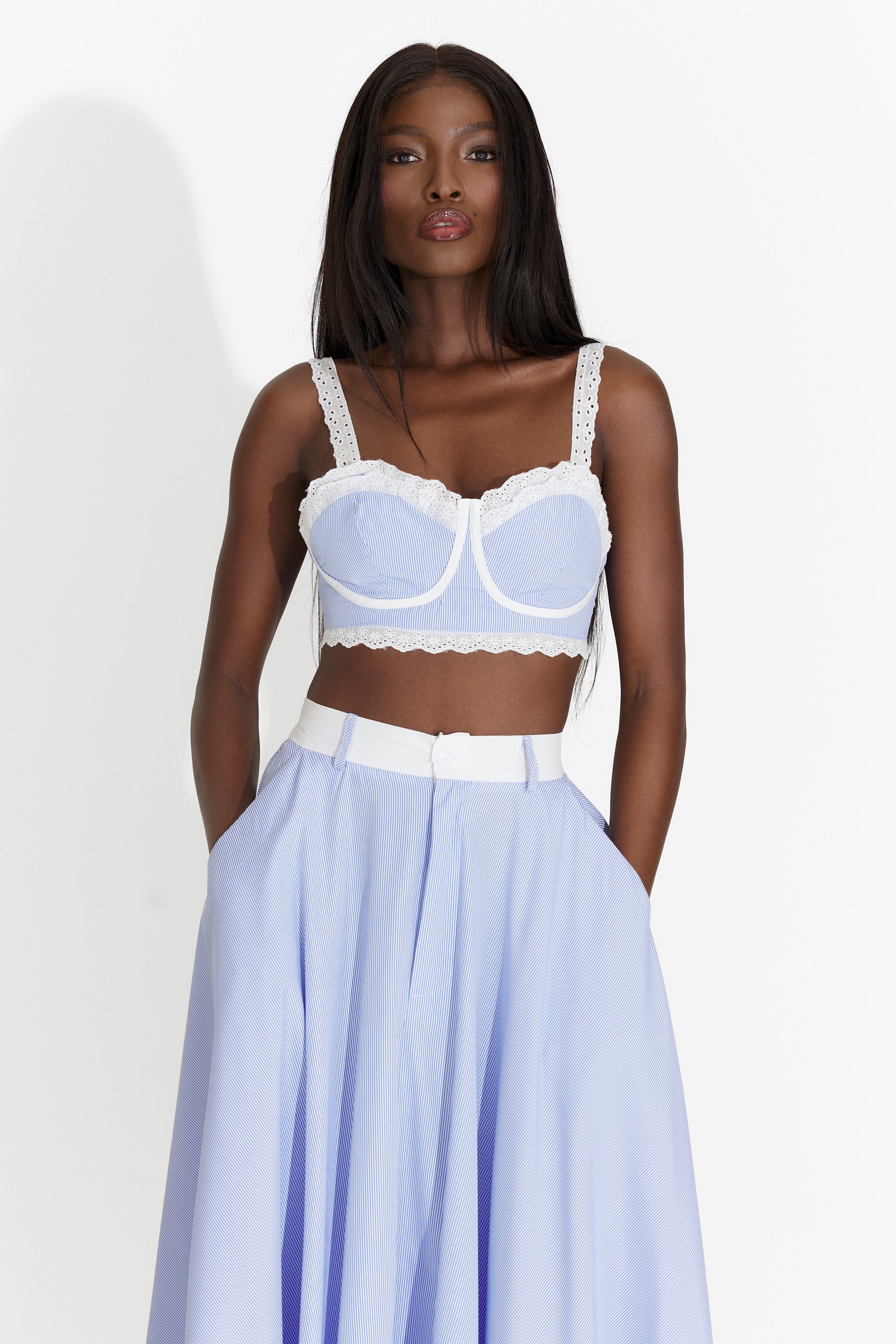 Suit with blue skirt Cloudis Bogas