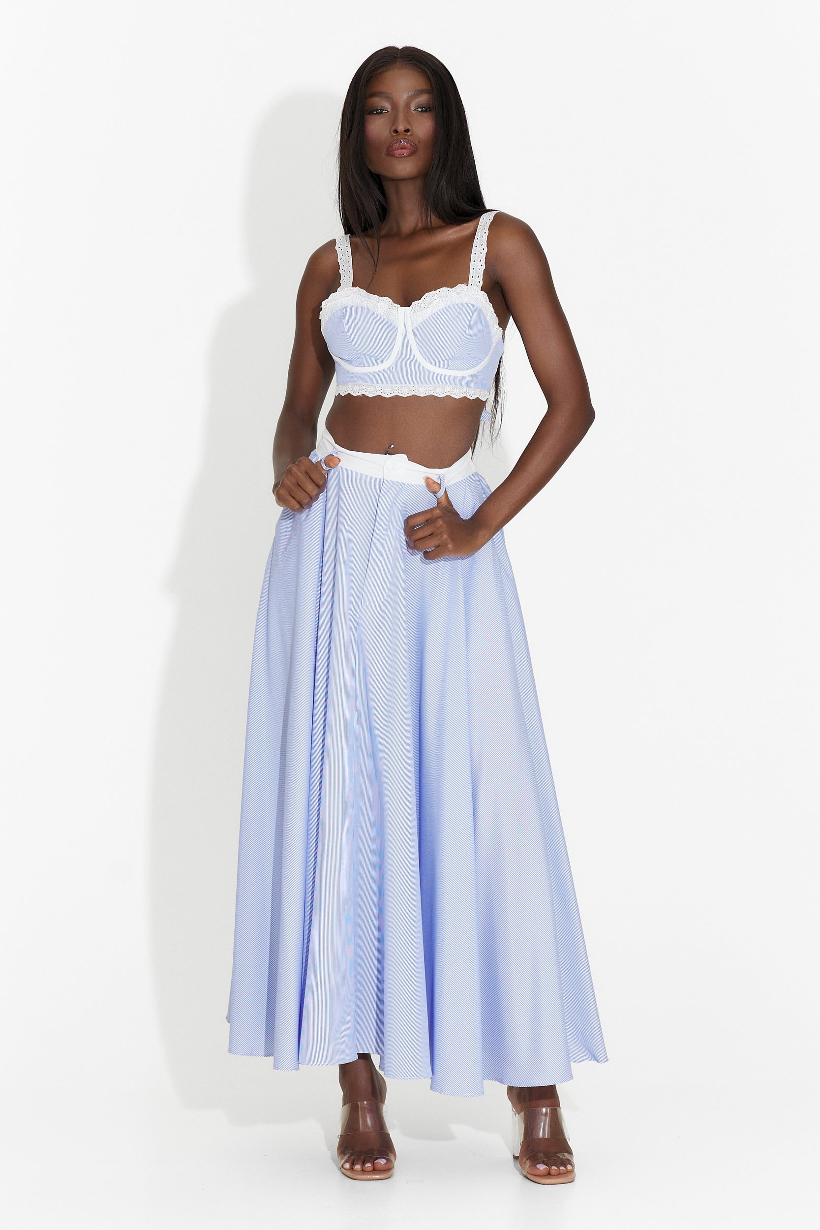 Suit with blue skirt Cloudis Bogas