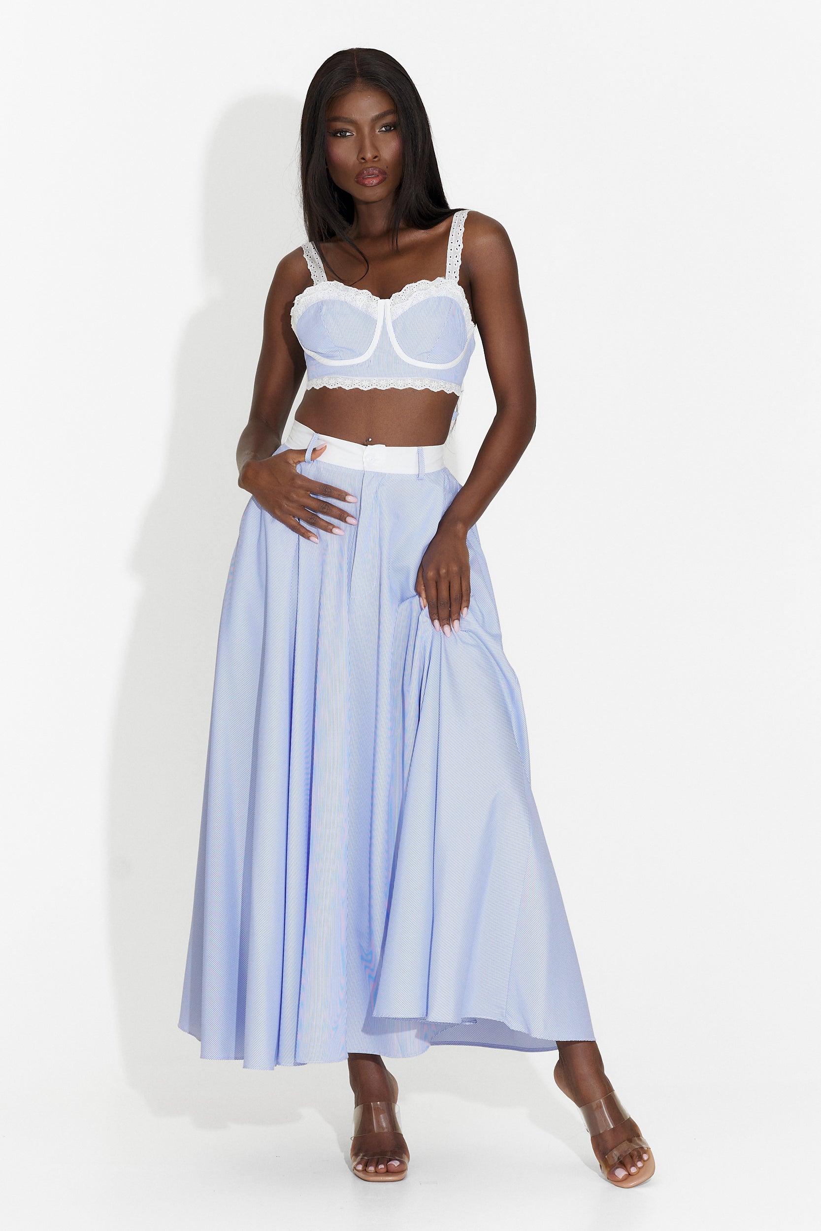 Suit with blue skirt Cloudis Bogas