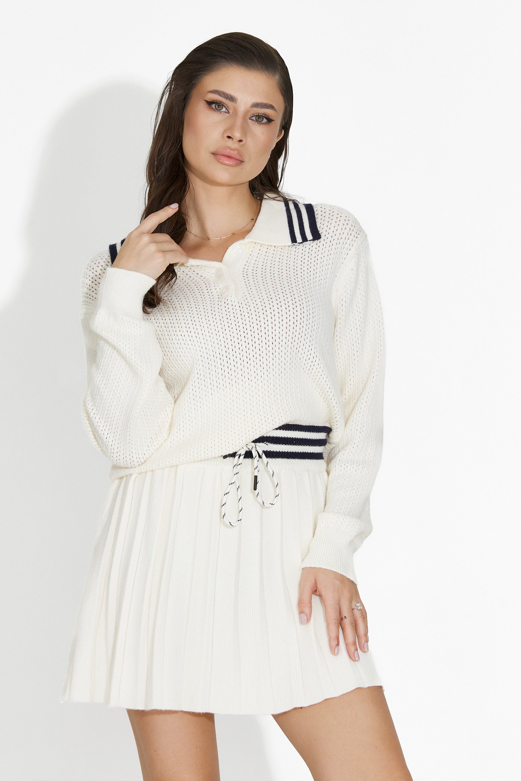 Compleu cu fusta casual alb Nisoria Bogas