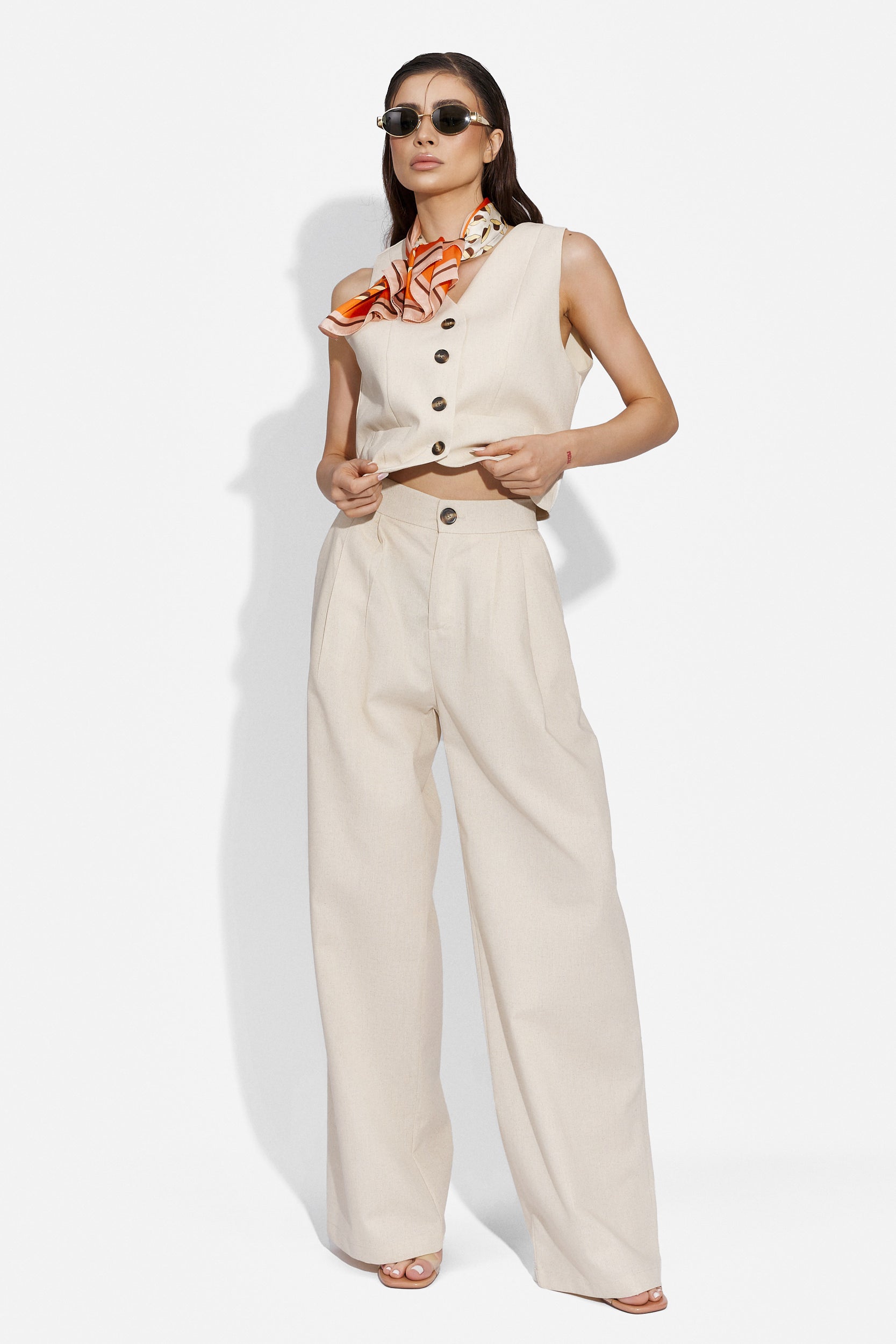Compleu cu pantaloni dama casual bej Velasy Bogas
