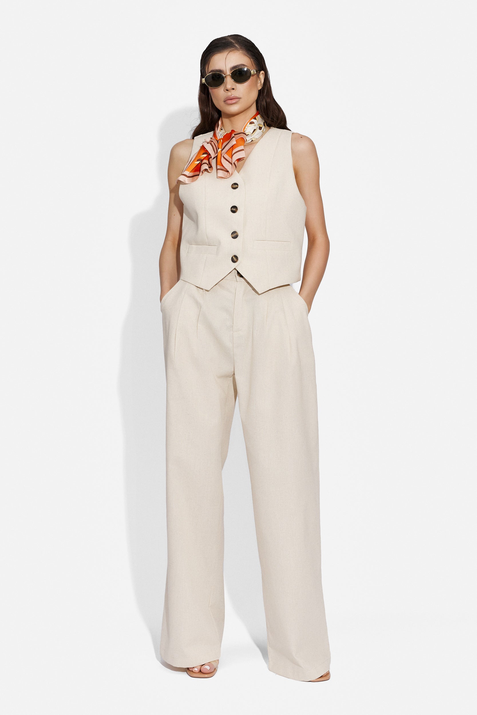 Compleu cu pantaloni dama casual bej Velasy Bogas
