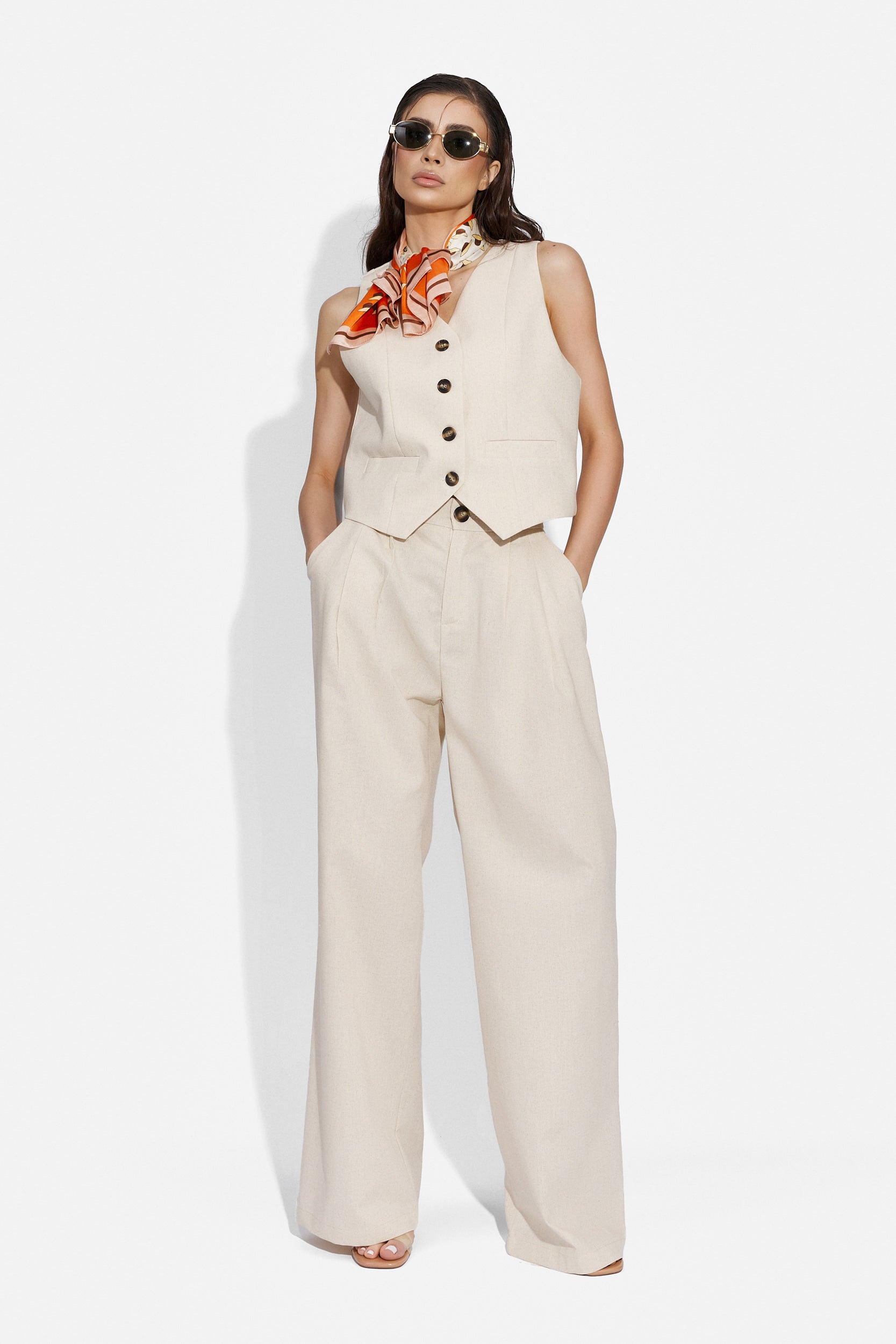 Compleu cu pantaloni dama casual bej Velasy Bogas