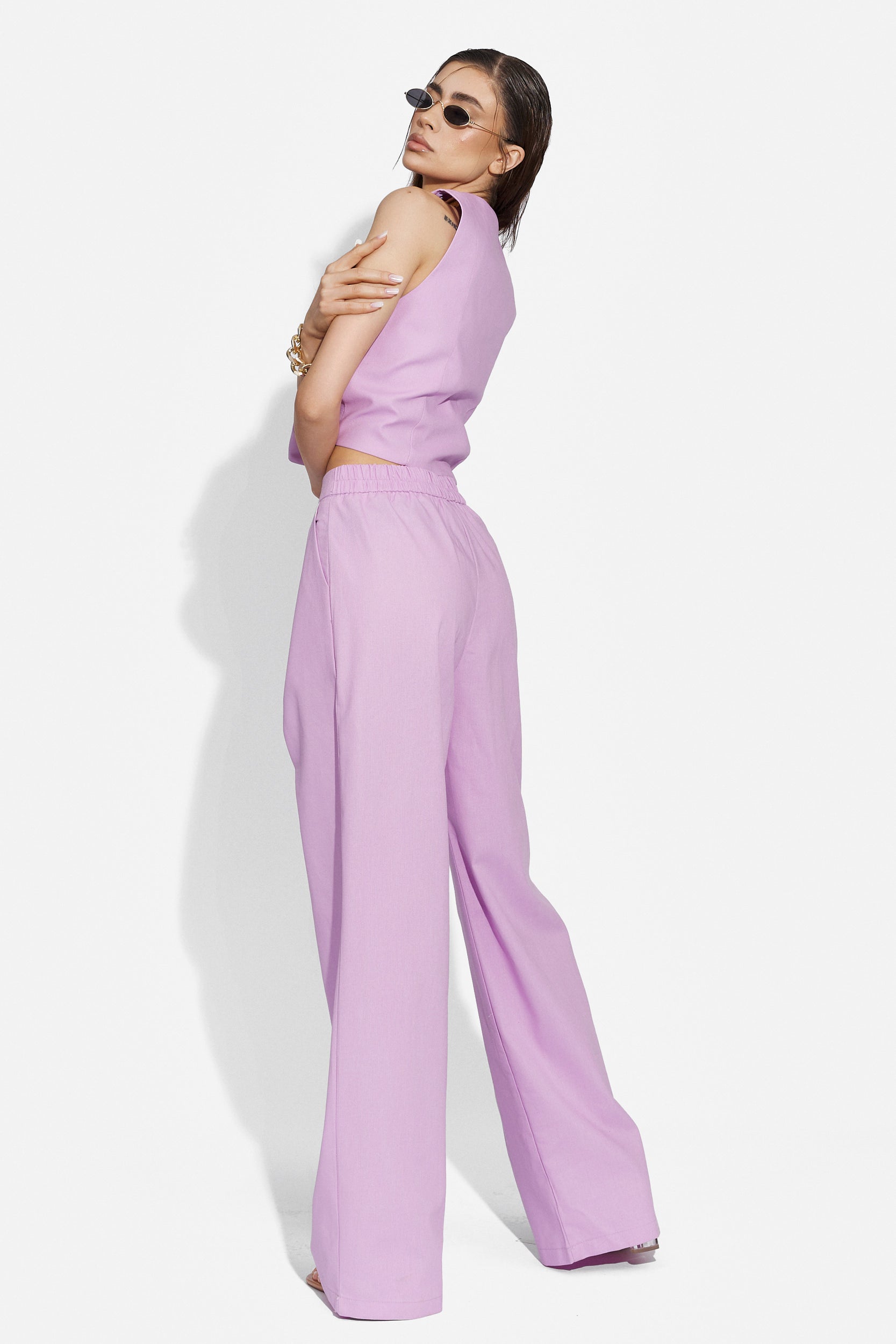 Compleu cu pantaloni dama casual mov Velasy Bogas