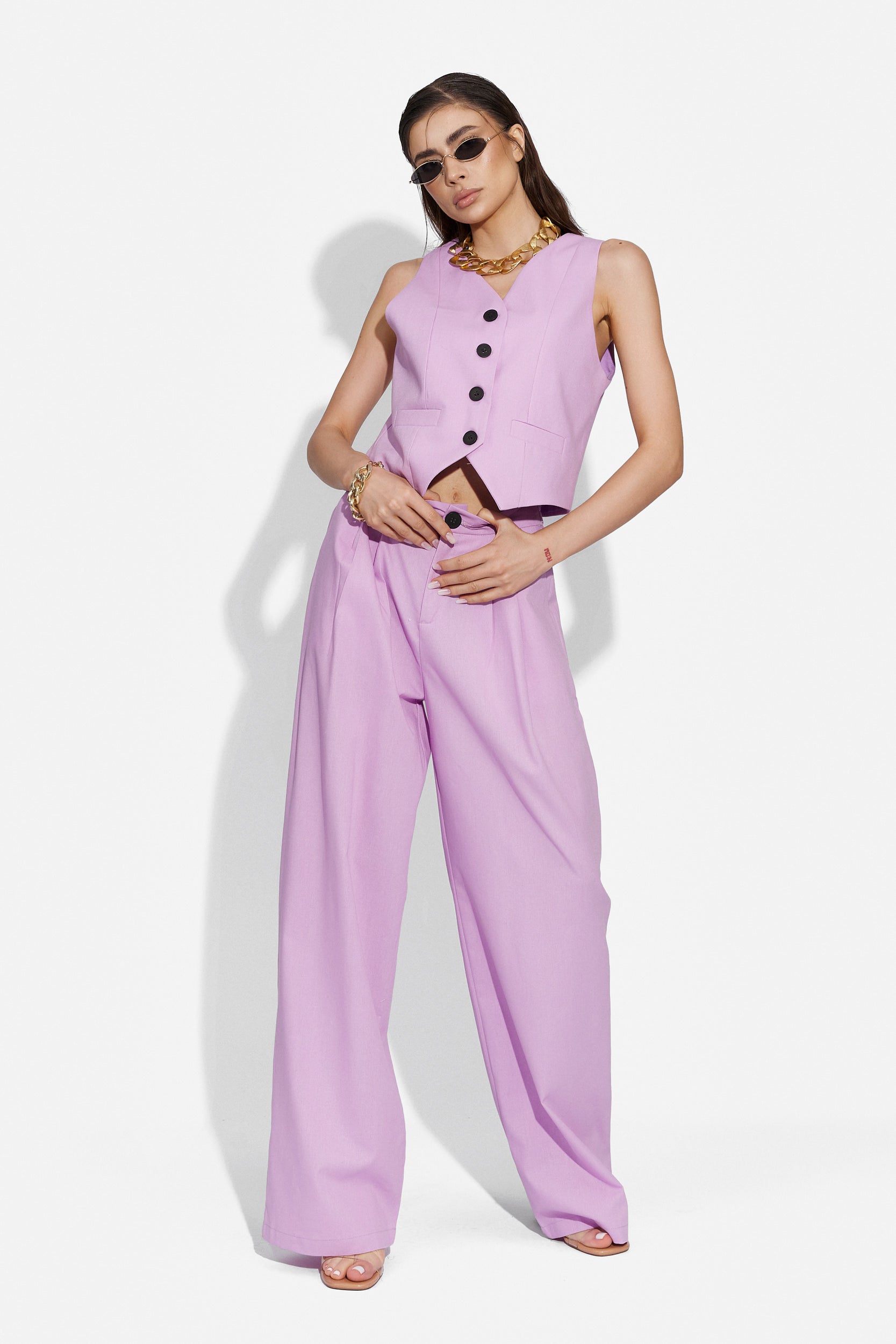 Compleu cu pantaloni dama casual mov Velasy Bogas