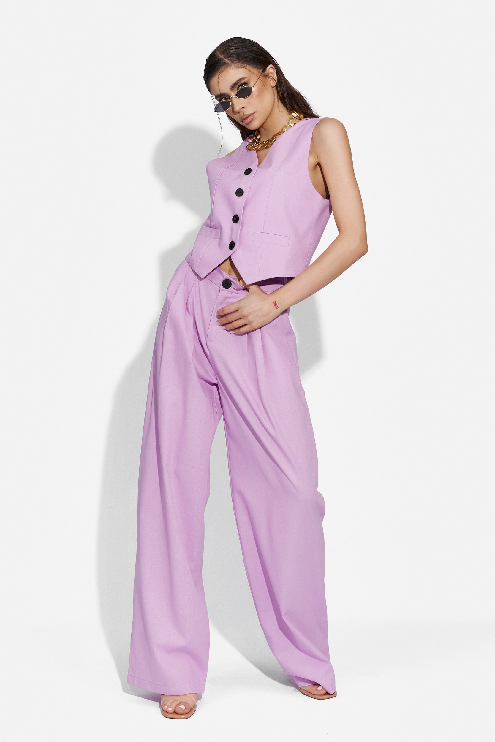 Compleu cu pantaloni dama casual mov Velasy Bogas