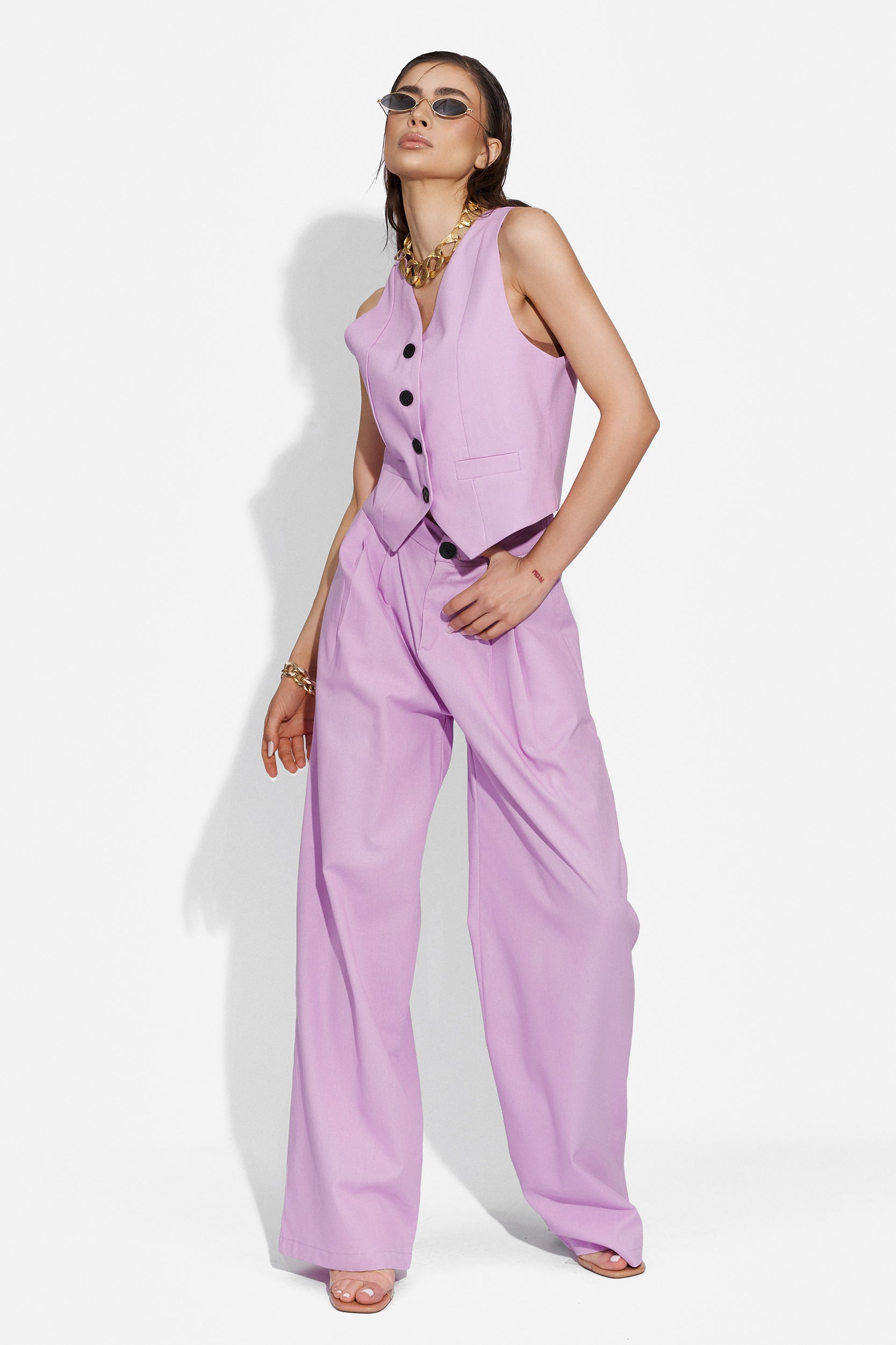 Compleu cu pantaloni dama casual mov Velasy Bogas