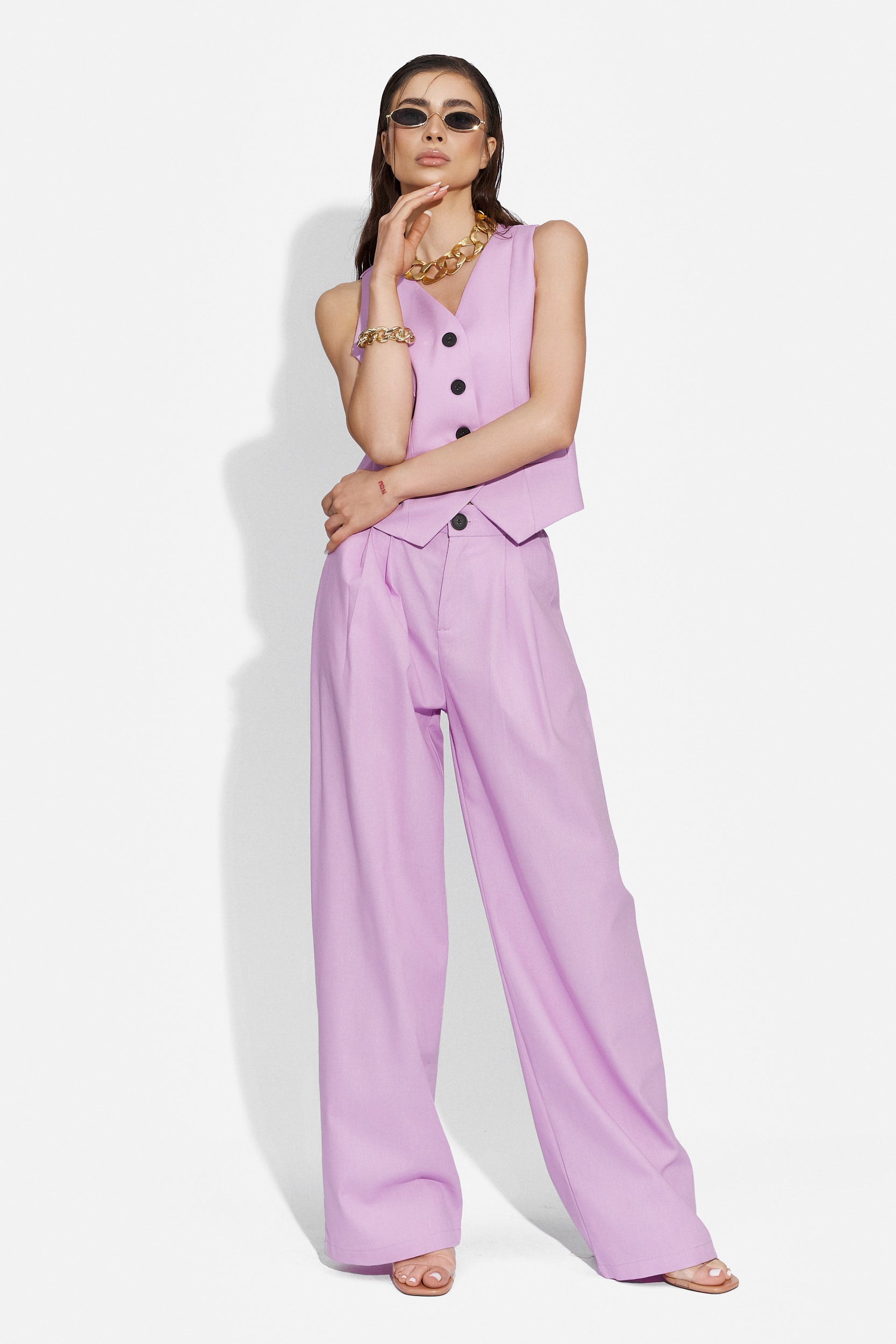 Compleu cu pantaloni dama casual mov Velasy Bogas