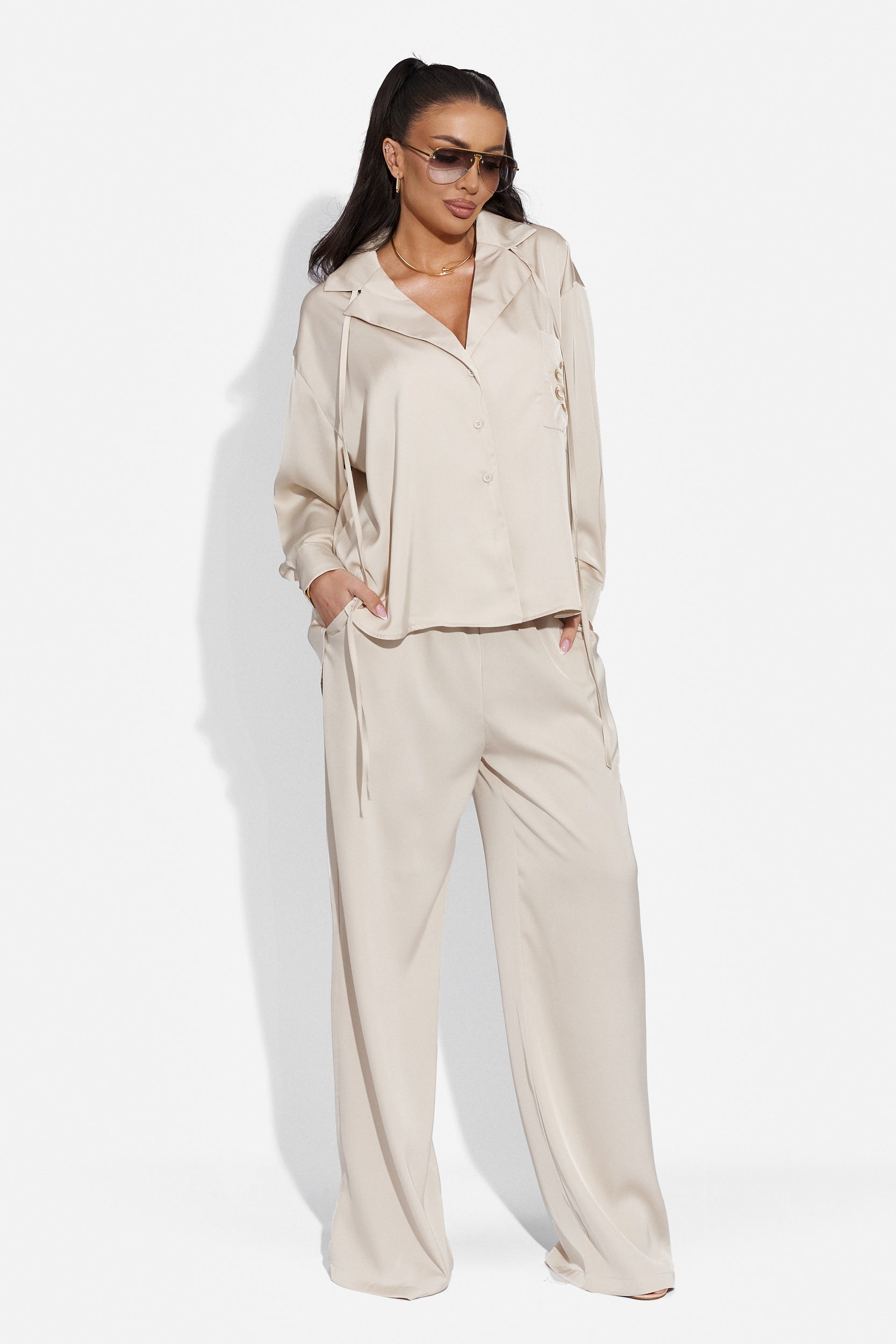 Compleu cu pantaloni elegant bej Plopys Bogas
