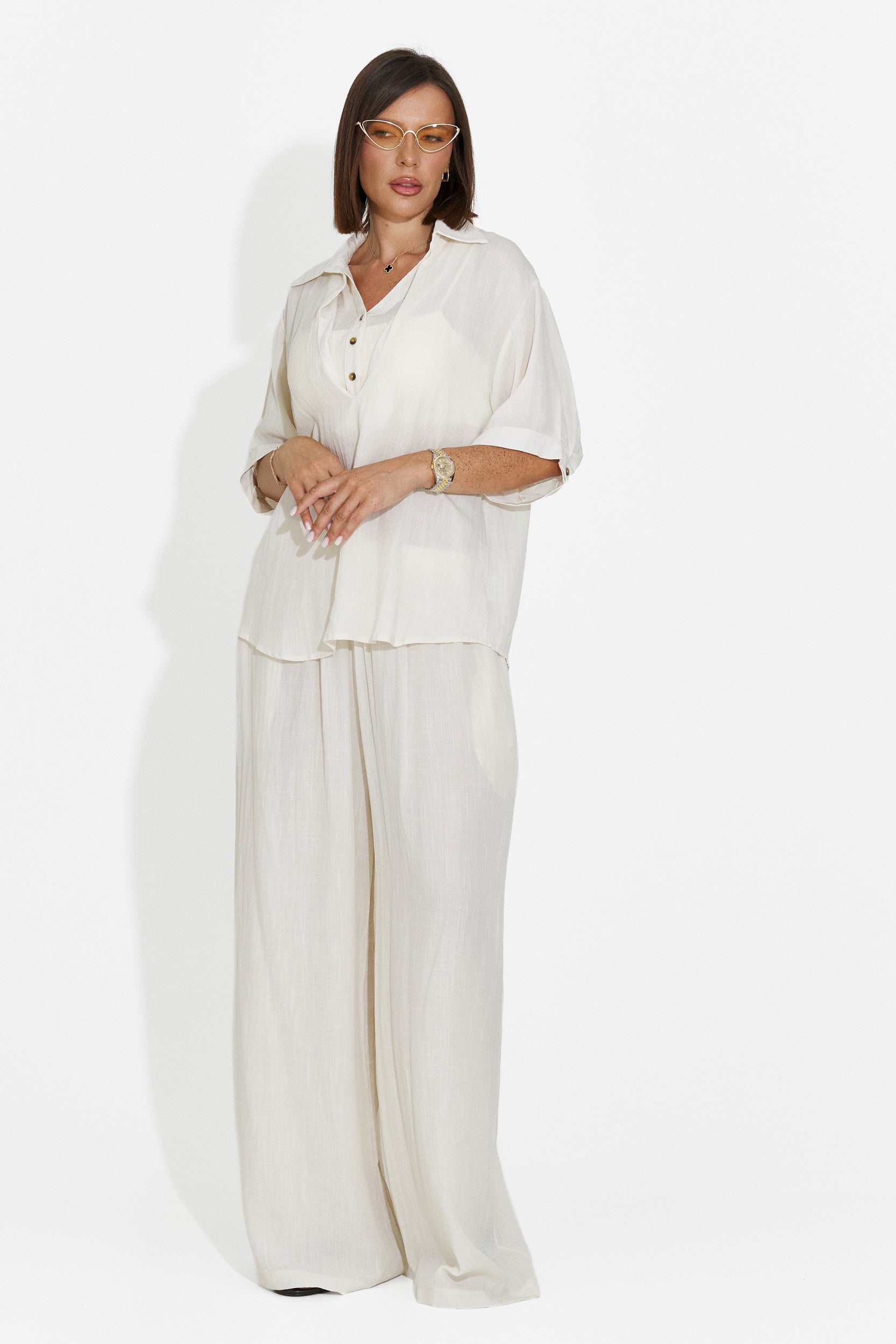 Compleu dama camasa + pantaloni bej Anyela Bogas