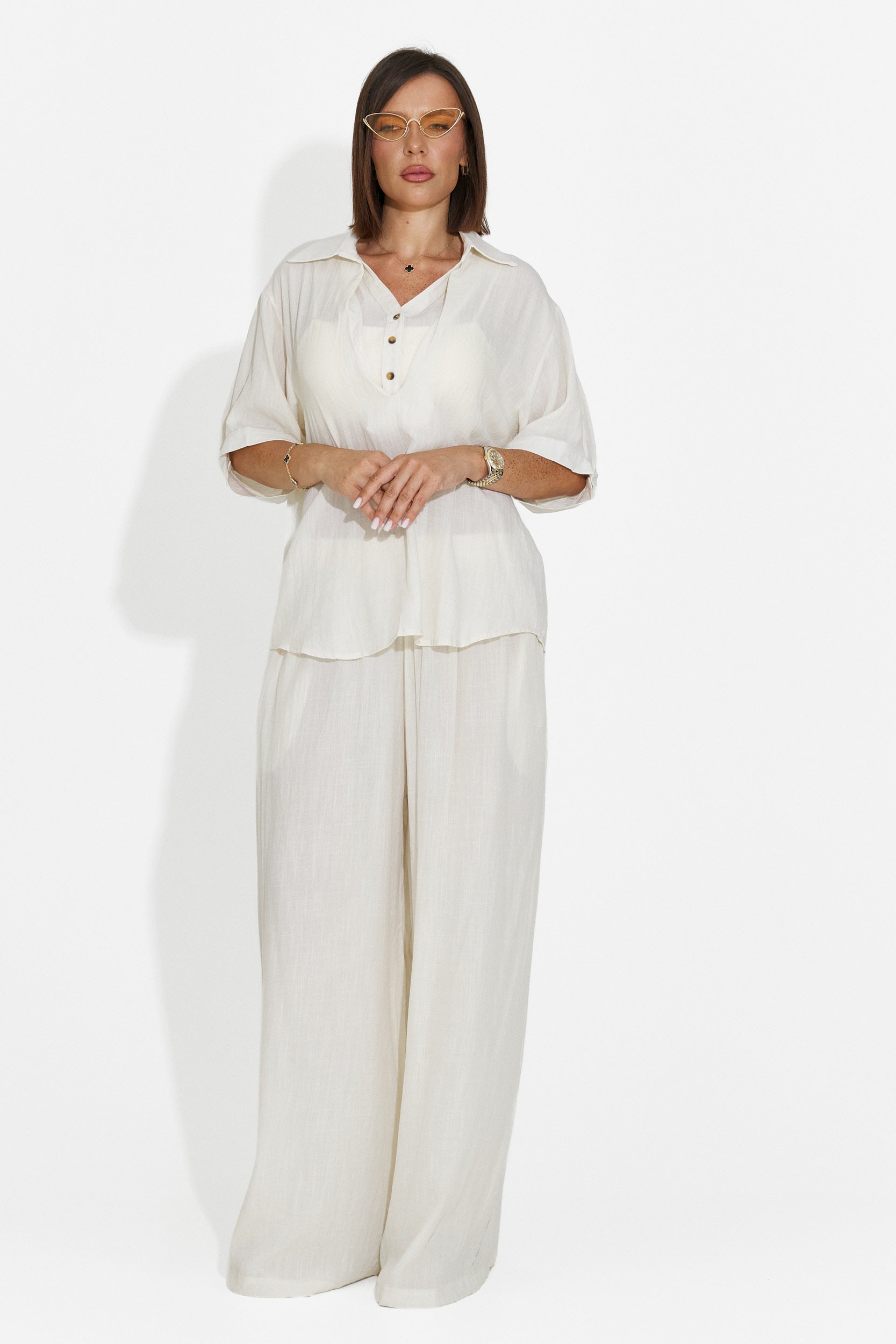 Compleu dama camasa + pantaloni bej Anyela Bogas