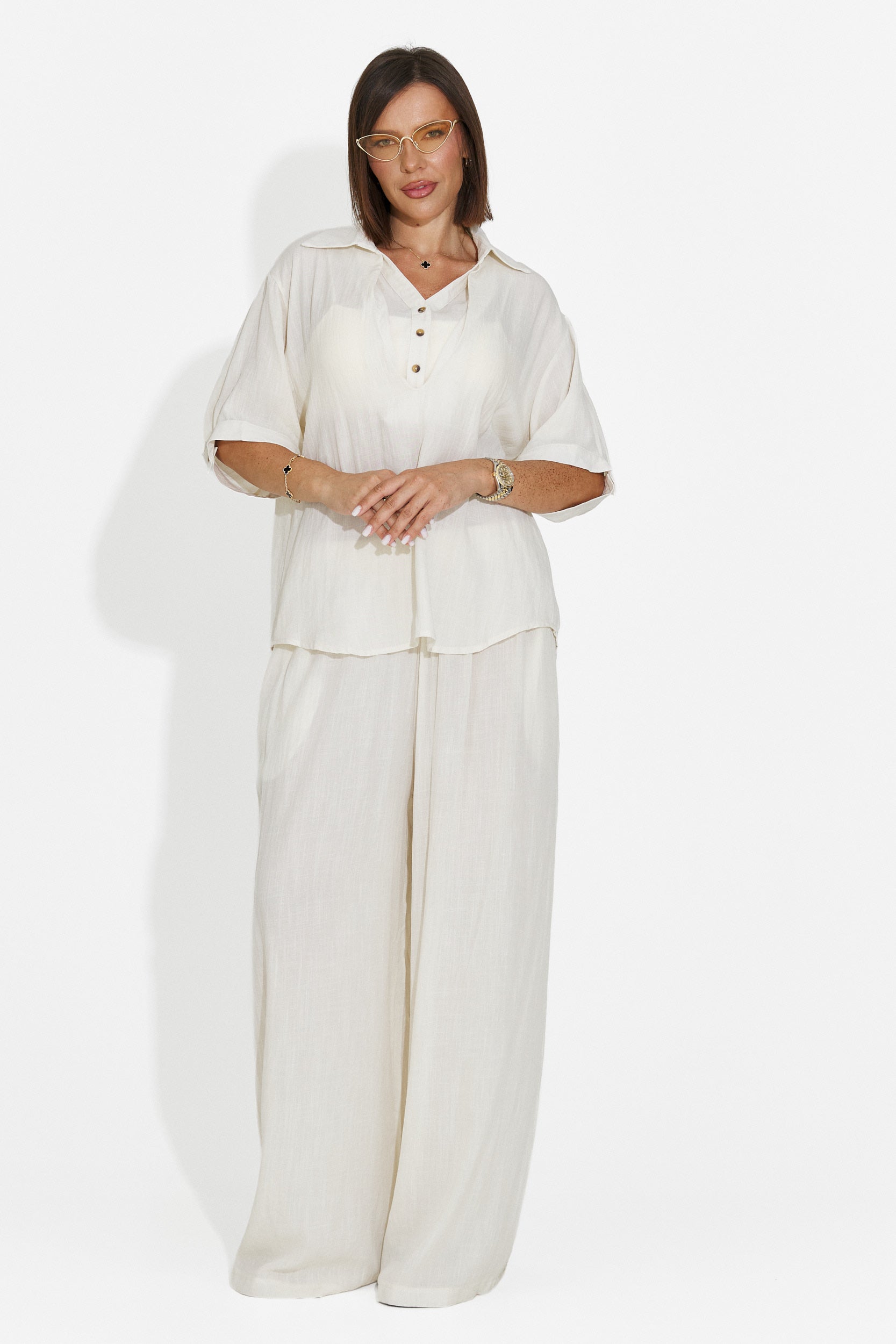 Compleu dama camasa + pantaloni bej Anyela Bogas
