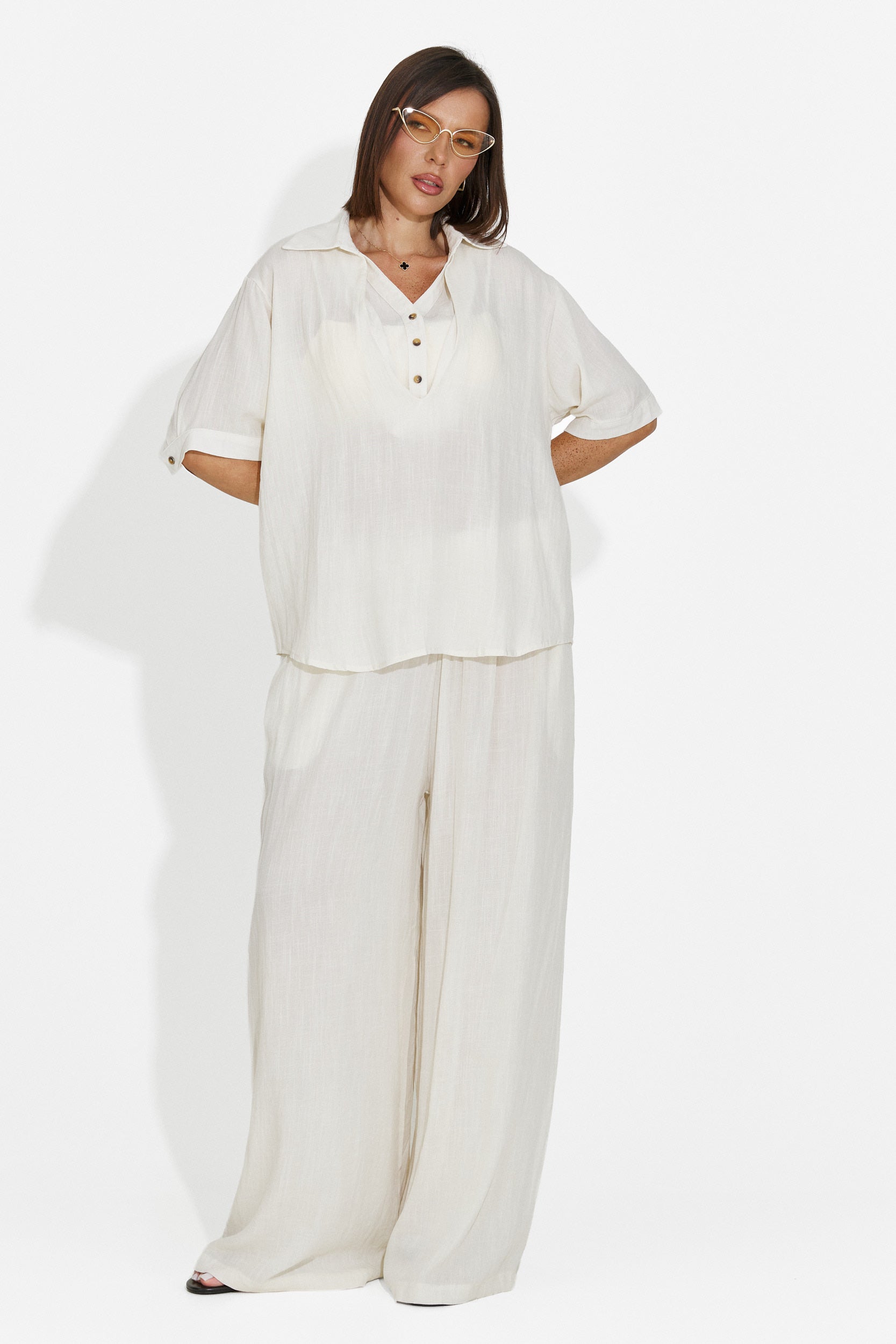 Compleu dama camasa + pantaloni bej Anyela Bogas