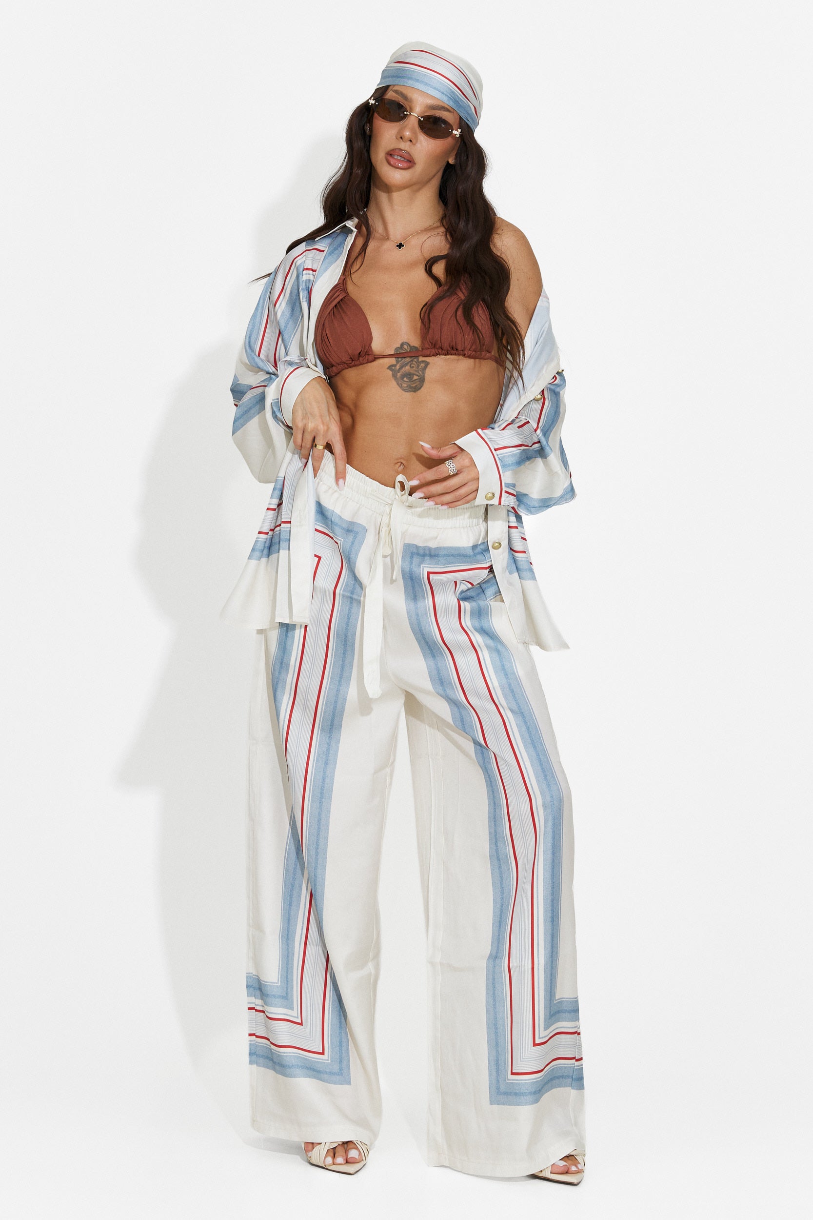 Compleu dama camasa + pantaloni + esarfa bleu Yalda Bogas