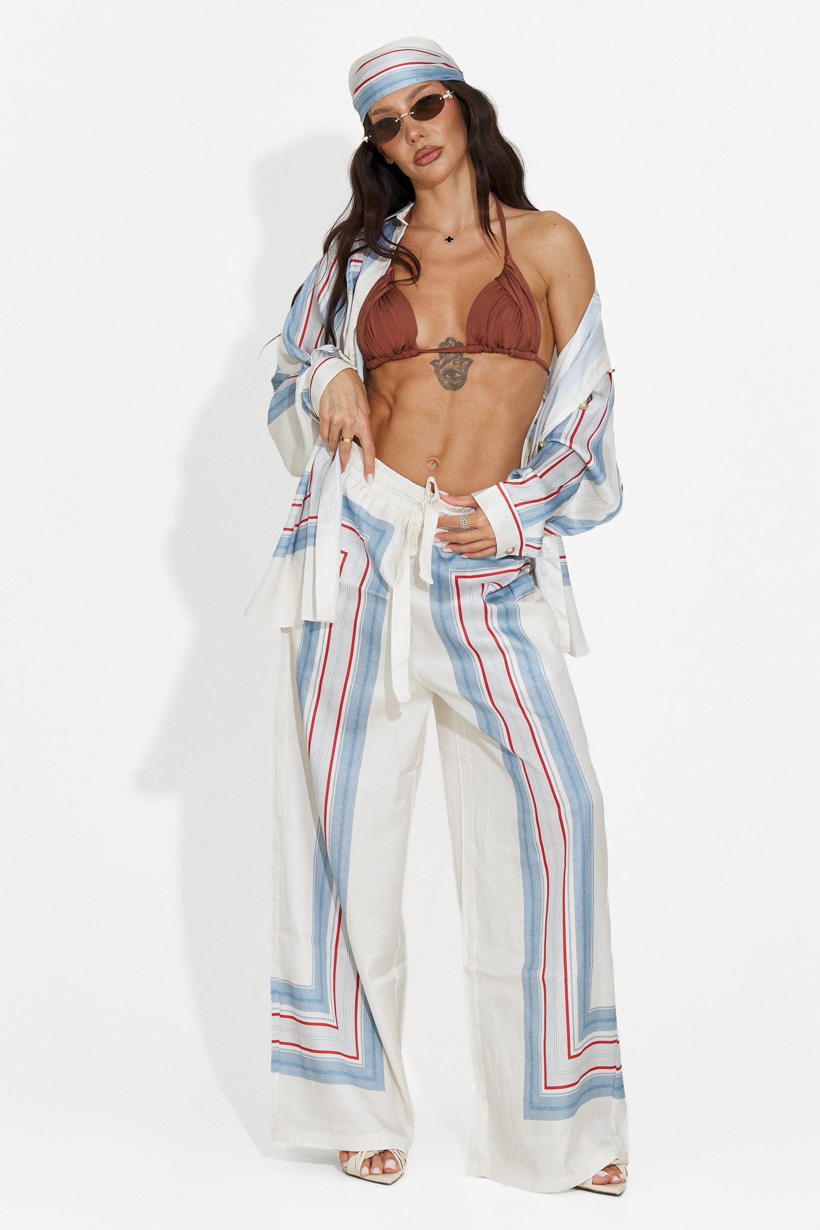 Compleu dama camasa + pantaloni + esarfa bleu Yalda Bogas