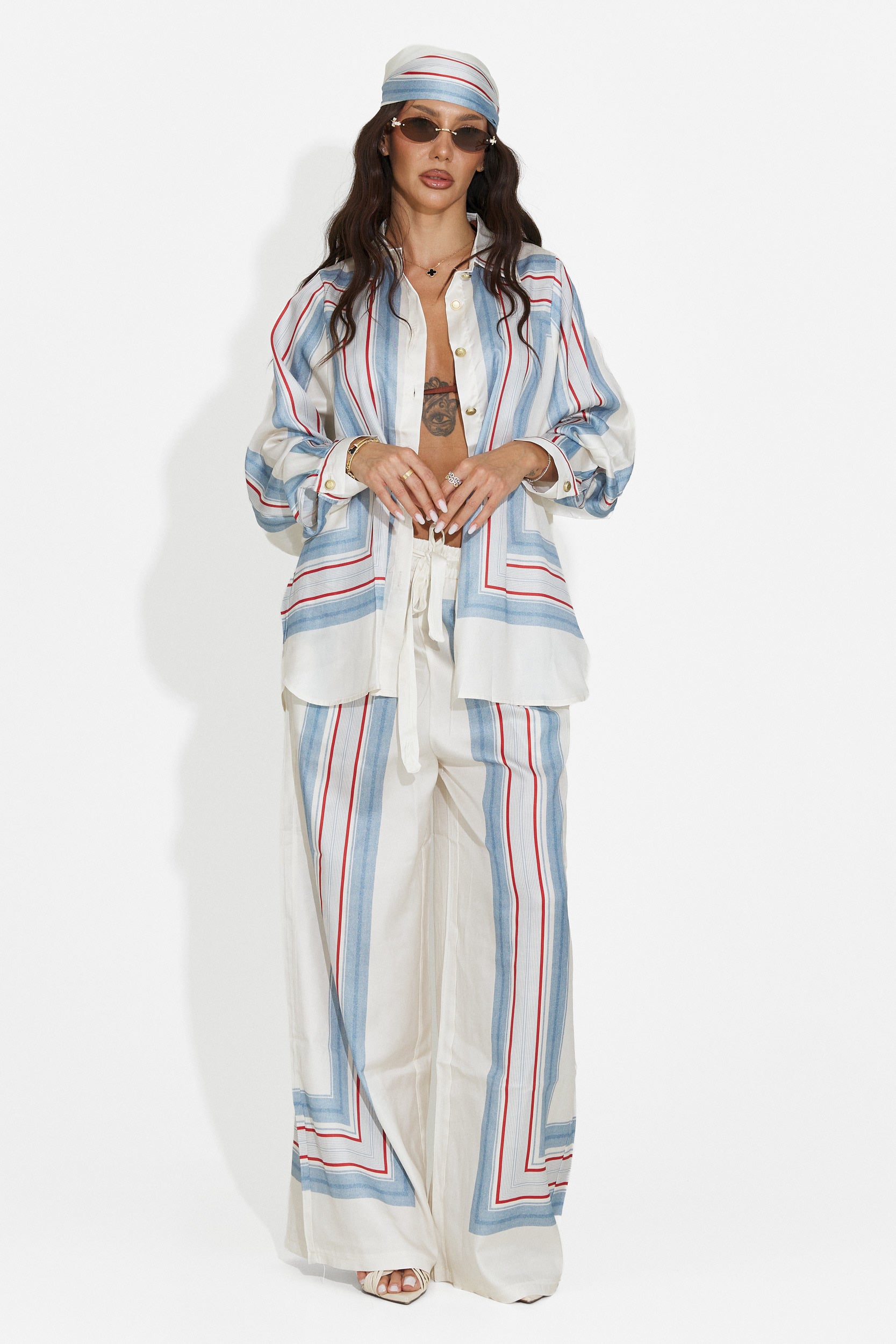 Compleu dama camasa + pantaloni + esarfa bleu Yalda Bogas