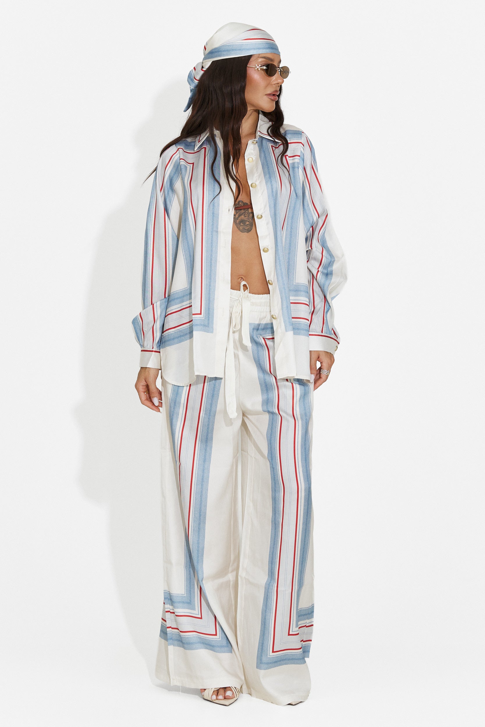 Compleu dama camasa + pantaloni + esarfa bleu Yalda Bogas