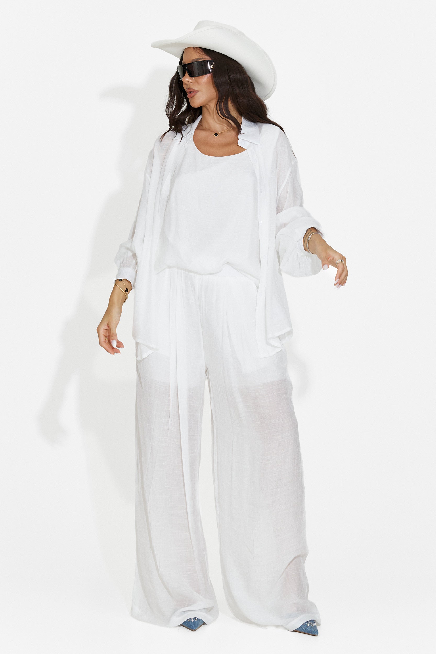 Compleu dama camasa + pantaloni + maiou alb Mivya Bogas
