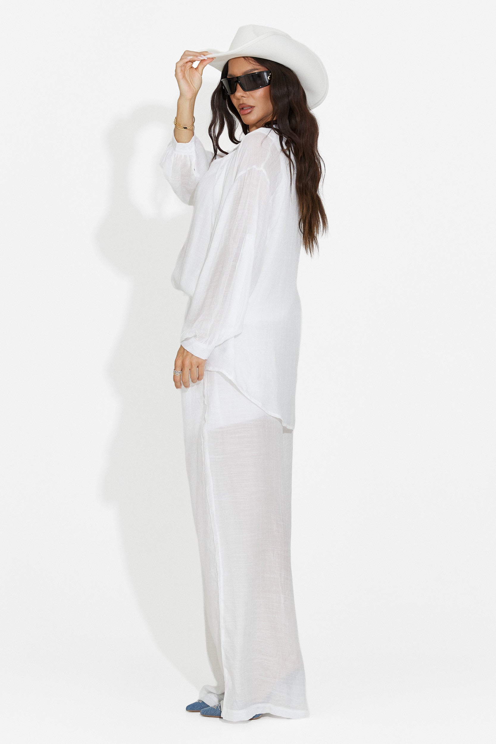 Compleu dama camasa + pantaloni + maiou alb Mivya Bogas