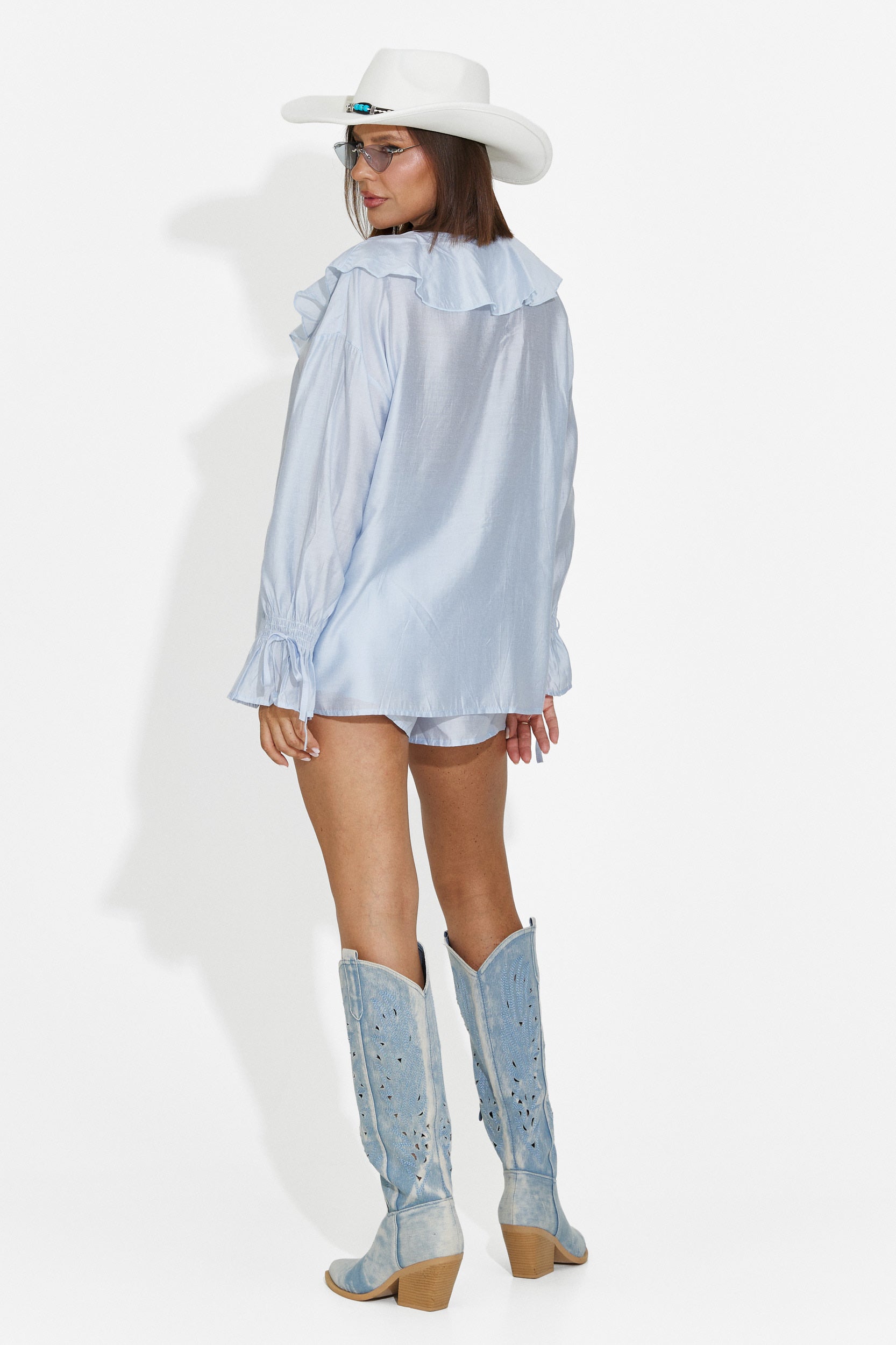 Compleu dama camasa + pantaloni scurti bleu Melioria Bogas