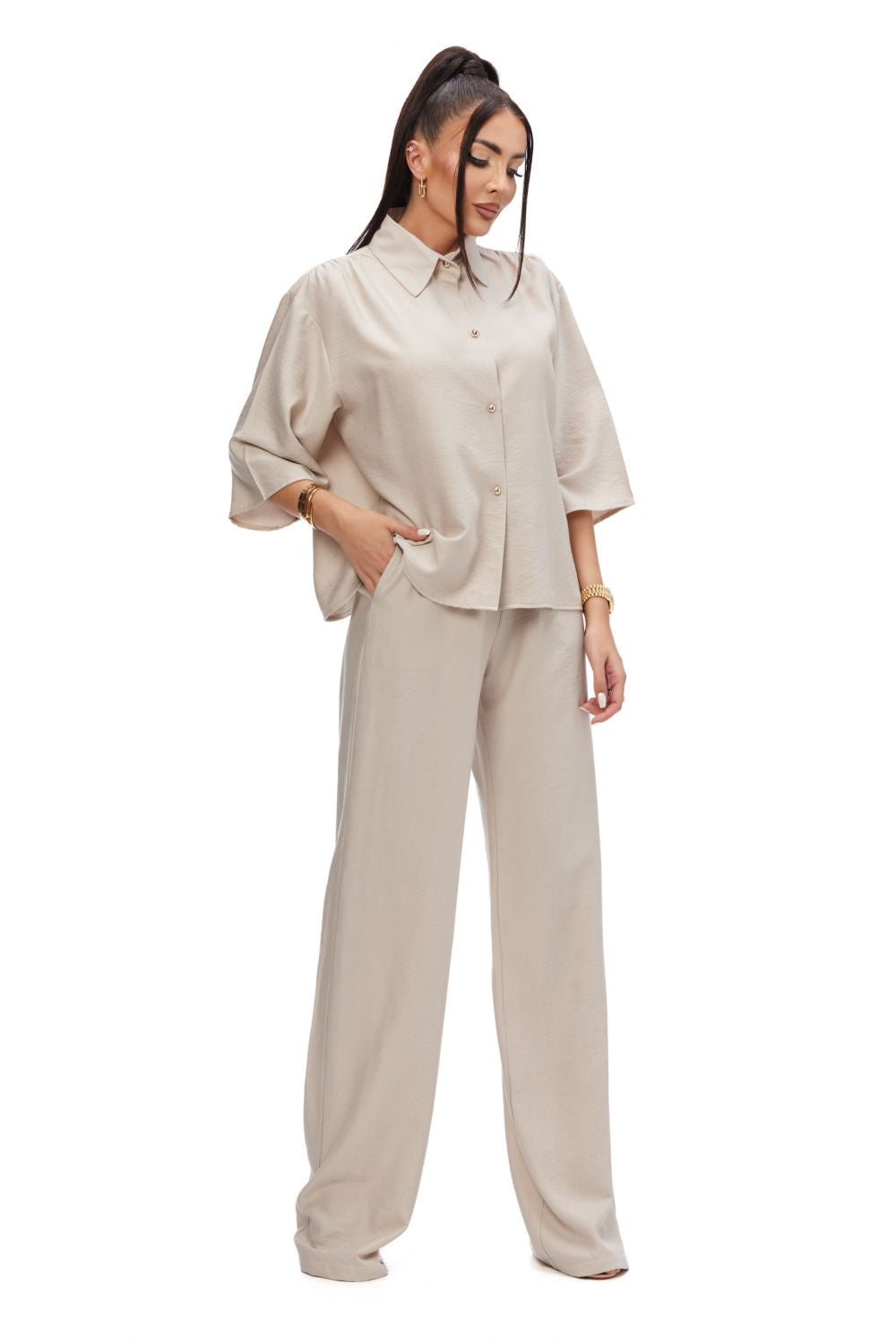 Compleu dama casual bej Sineky Bogas