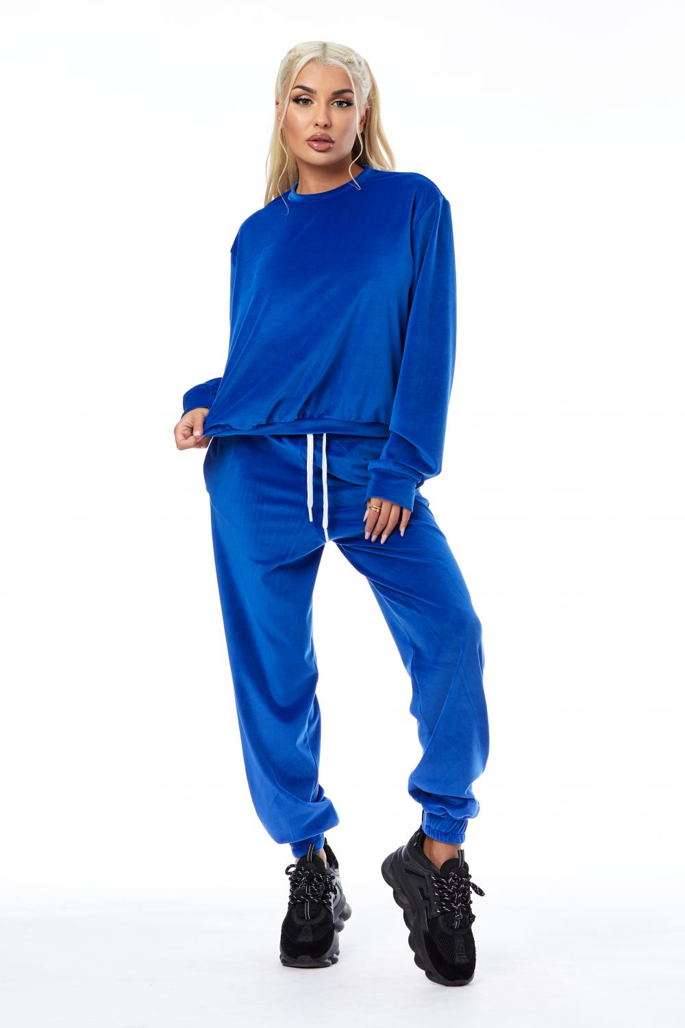 Patlati Bogas casual blue velvet women's set