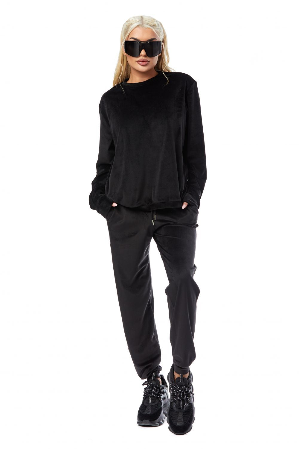 Patlati Bogas casual women's black velvet suit