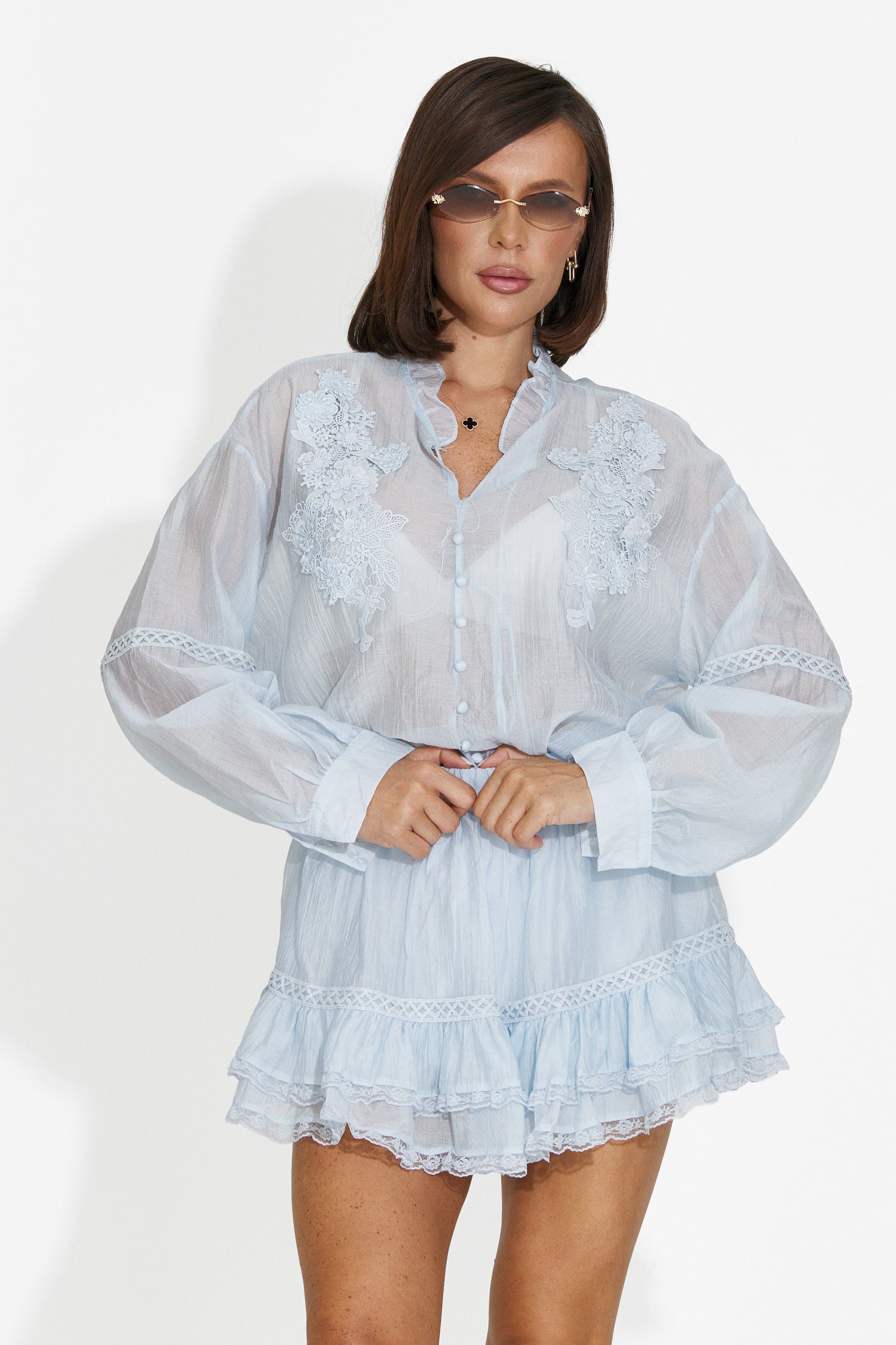 Compleu dama cu fusta pantaloni bleu Miniola Bogas