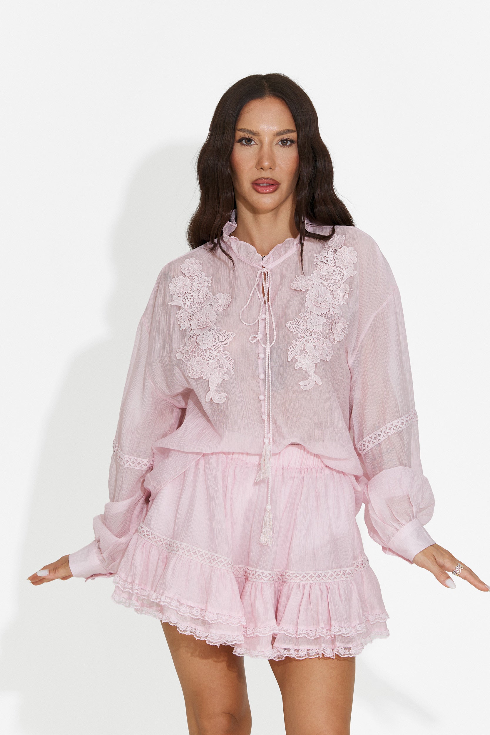 Compleu dama cu fusta pantaloni roz Miniola Bogas