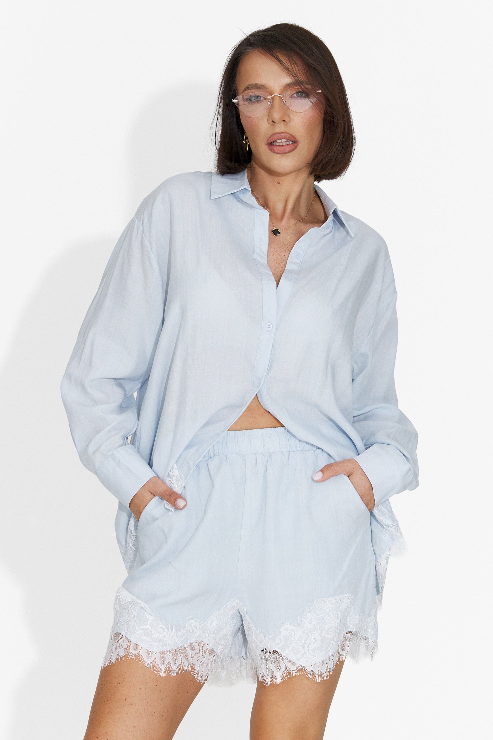 Compleu dama cu pantaloni bleu Nabasha Bogas