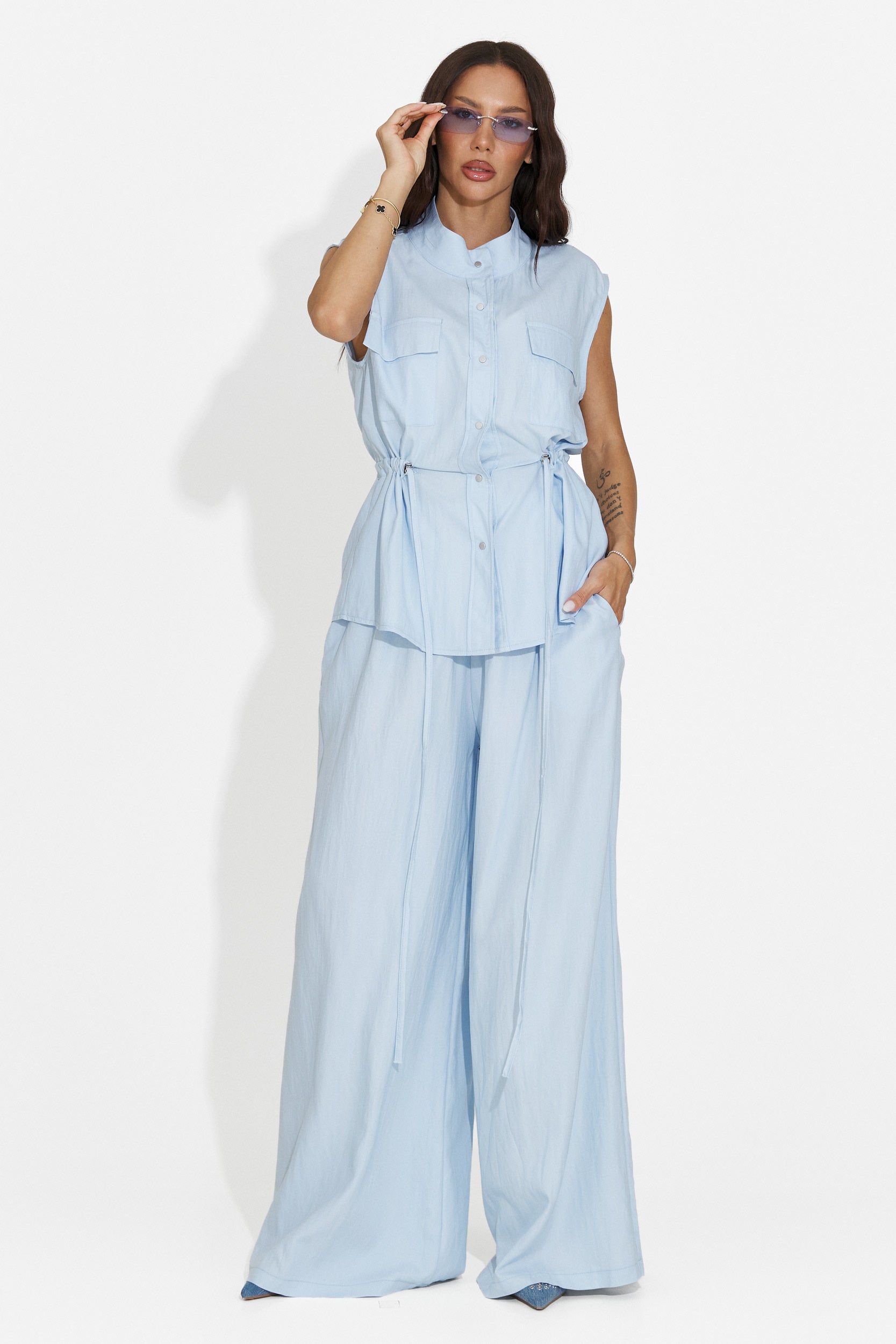 Compleu dama cu pantaloni bleu Yvaine Bogas