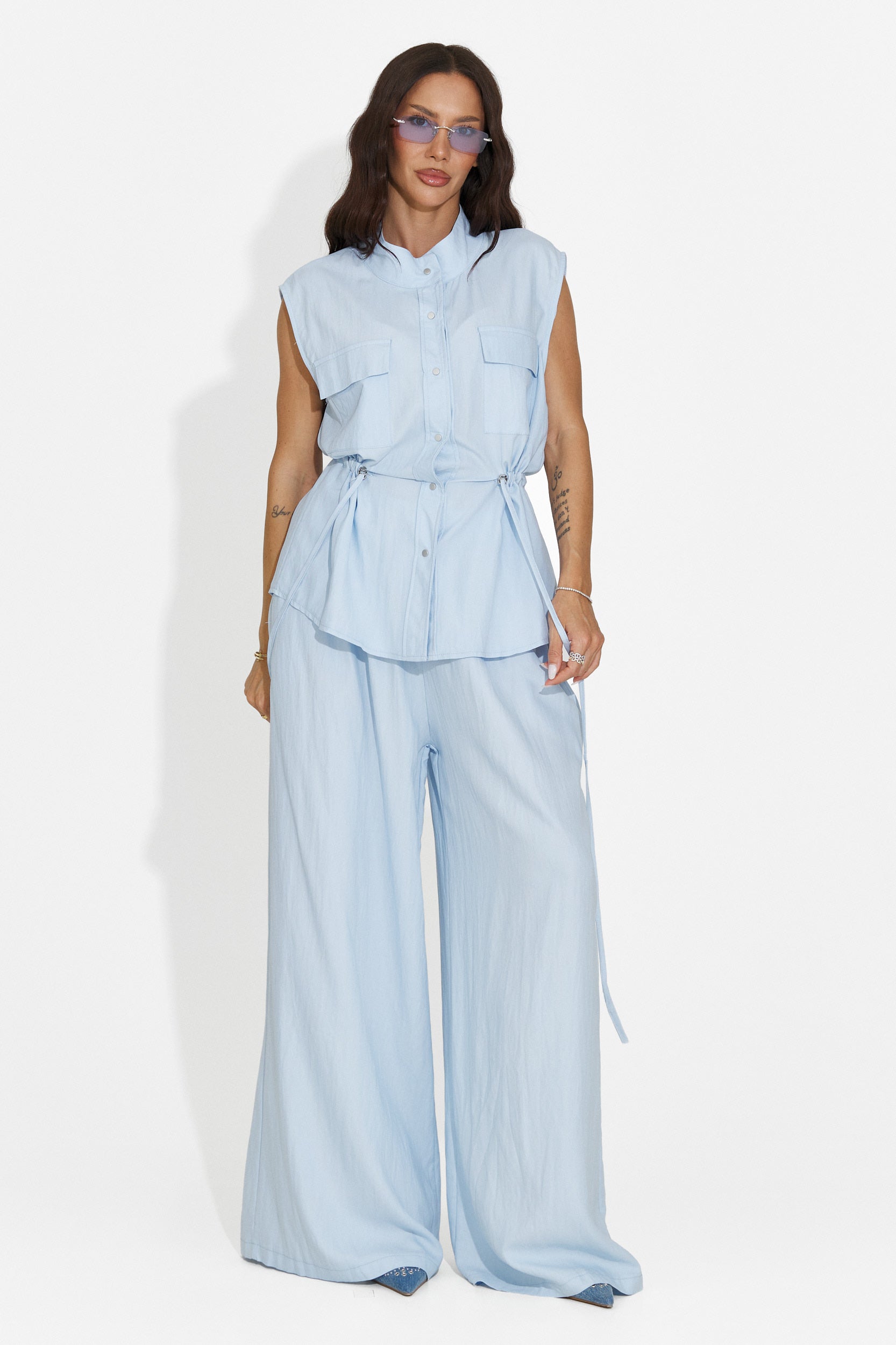 Compleu dama cu pantaloni bleu Yvaine Bogas