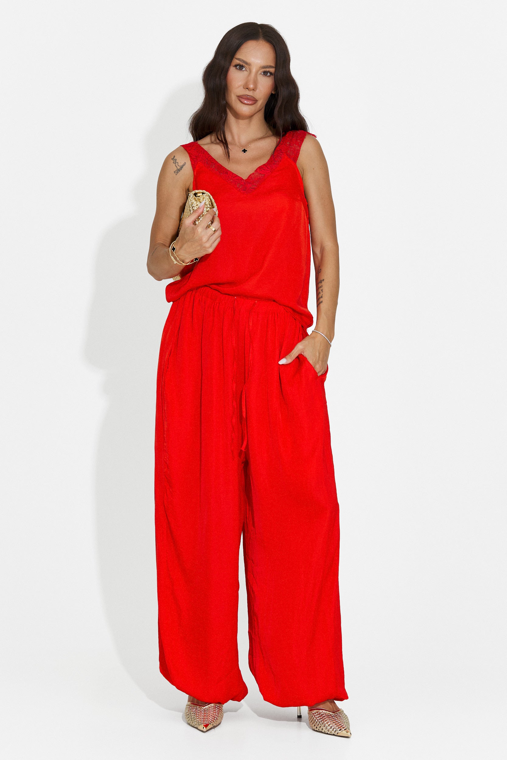 Compleu dama cu pantaloni lungi rosu Anaelia Bogas