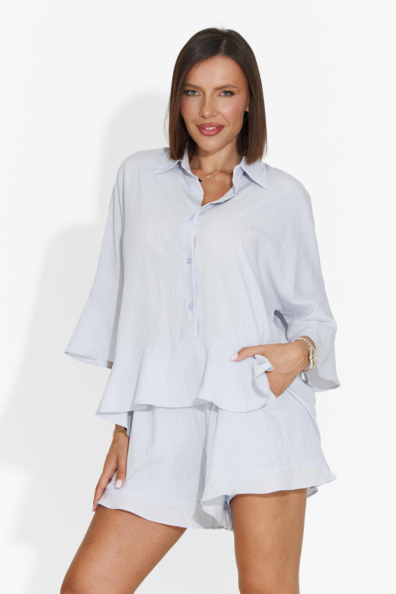 Compleu dama cu pantaloni scurti bleu Olgana Bogas