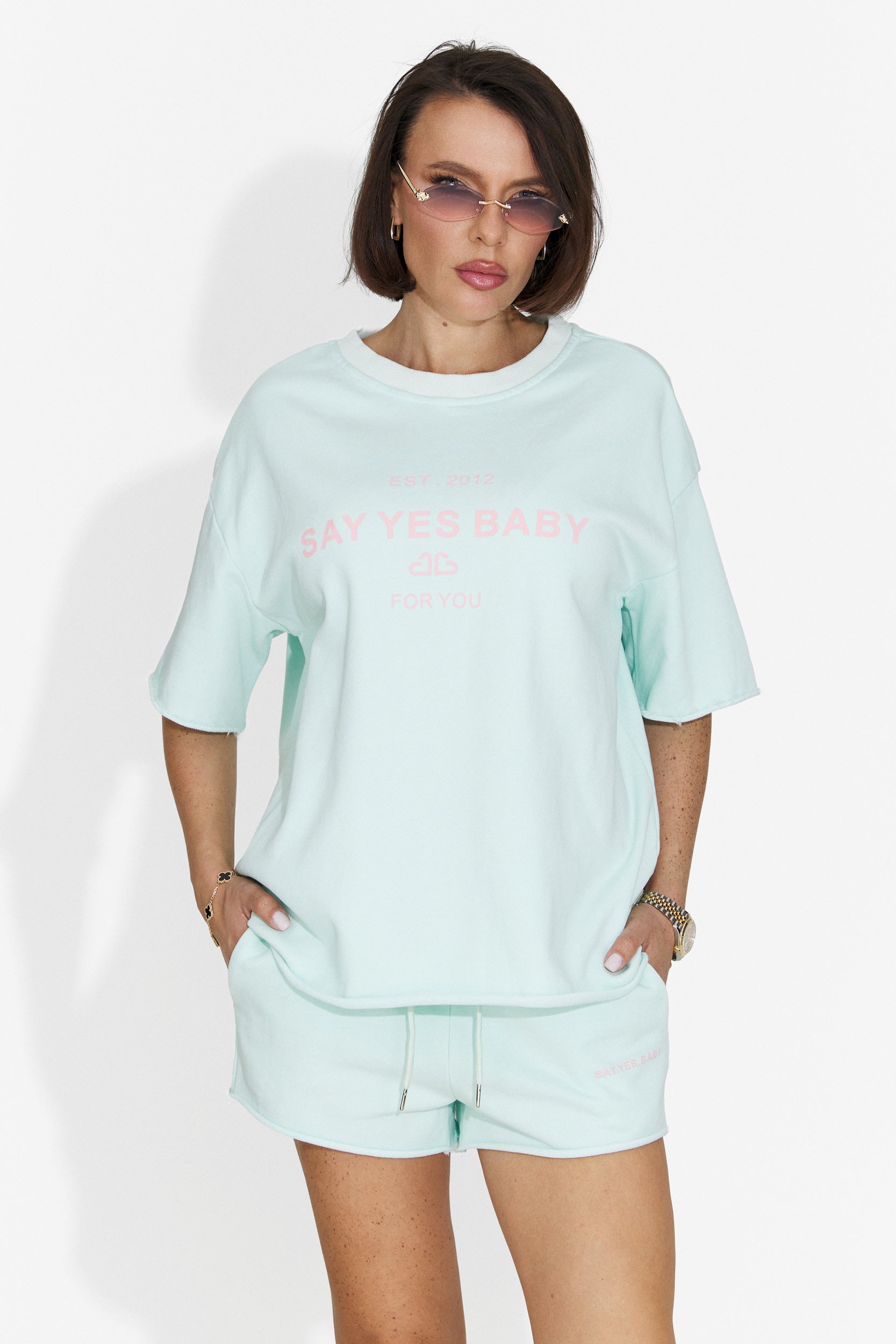 Compleu dama cu pantaloni scurti turcoaz Casiana Bogas