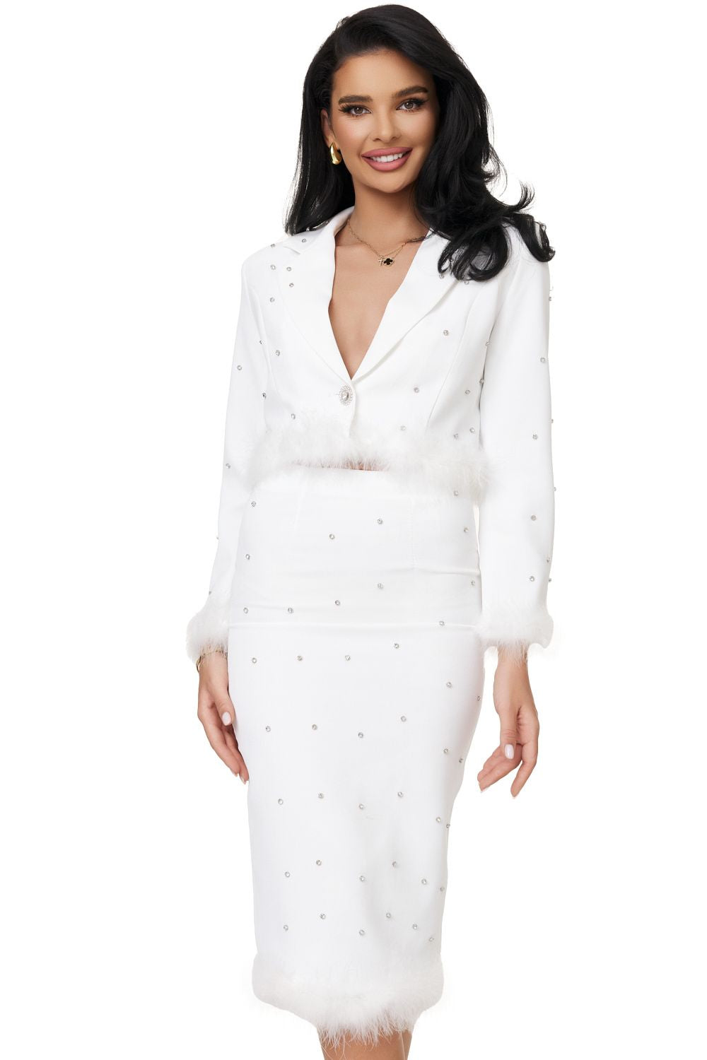 Tosya Bogas elegant white ladies suit